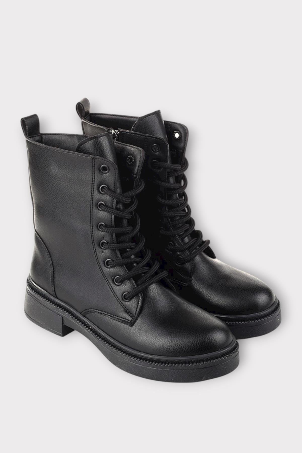 Kaydırmaz Taban Fermuarlı Postal Kadın Bot SİYAH - Görsel 3