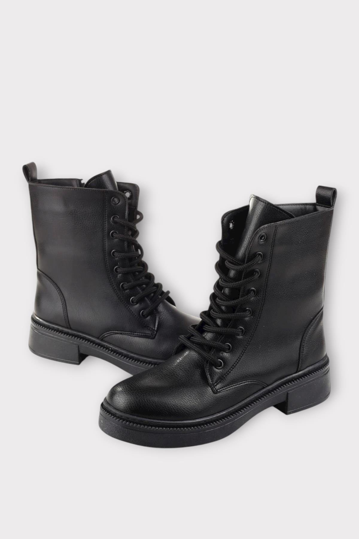 Kaydırmaz Taban Fermuarlı Postal Kadın Bot SİYAH - Görsel 4