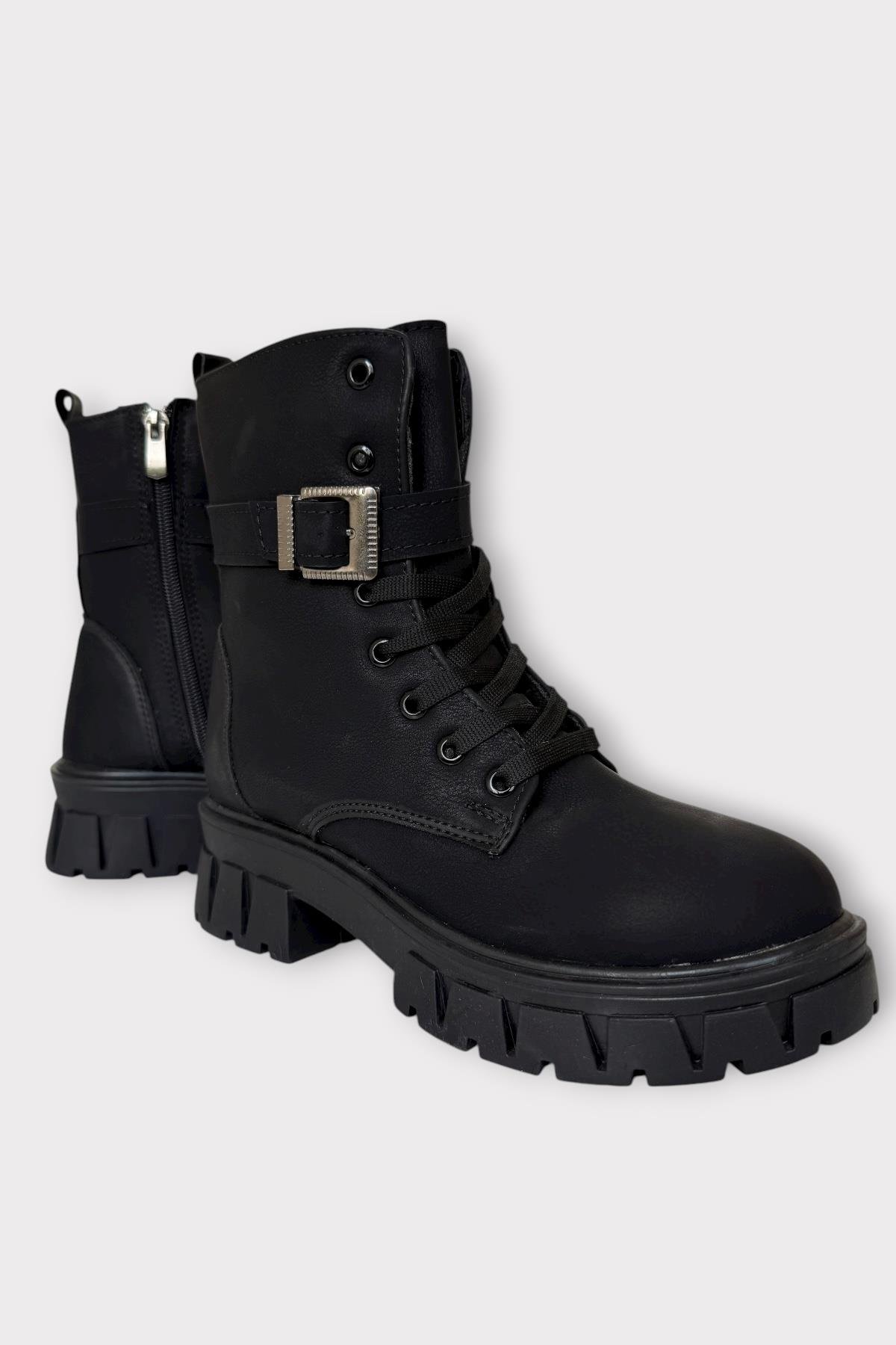 Kalın Taban Fermuarlı Postal Kadın Bot SİYAH - GÜMÜŞ - Görsel 3