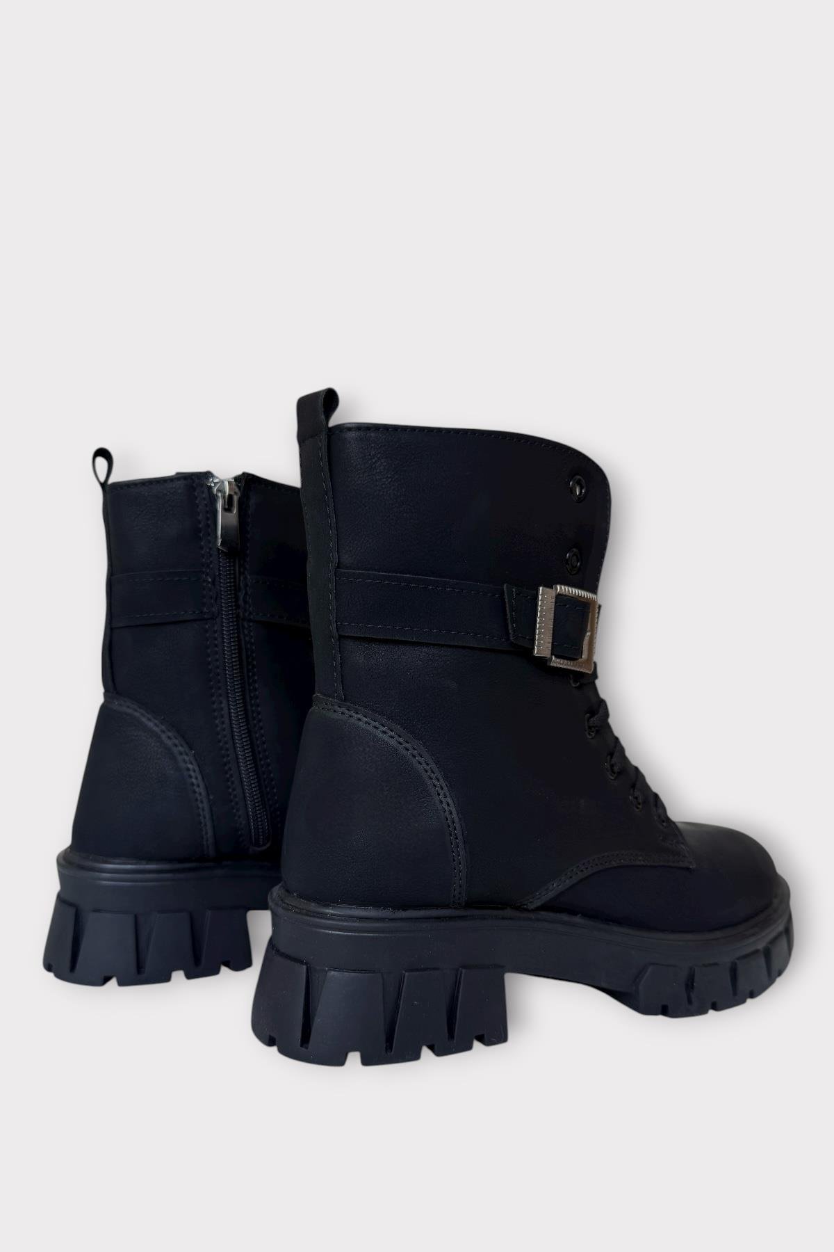 Kalın Taban Fermuarlı Postal Kadın Bot SİYAH - GÜMÜŞ - Görsel 5