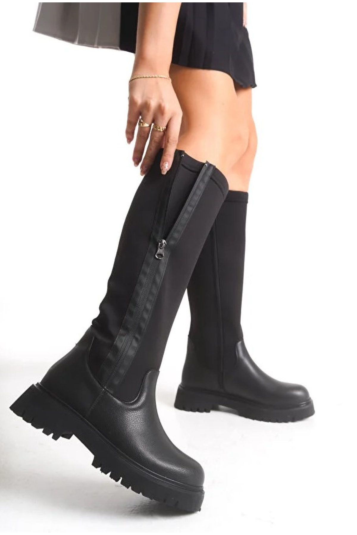 Binici Düz Taban Streç Çift Fermuarlı Kadın Çizme - Görsel 2