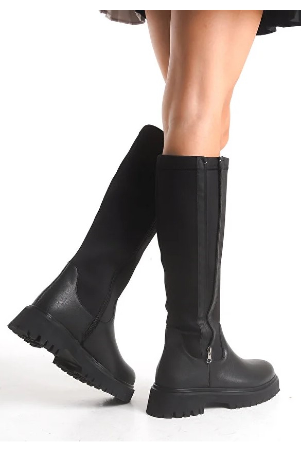 Binici Düz Taban Streç Çift Fermuarlı Kadın Çizme - Görsel 4