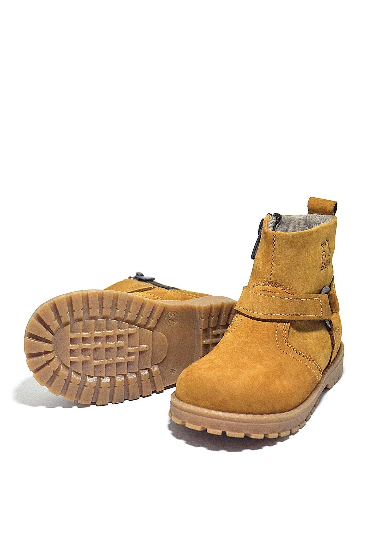 Chiron Hakiki Deri Sarı Fermuarlı Unisex Bebek Çizme - Görsel 6