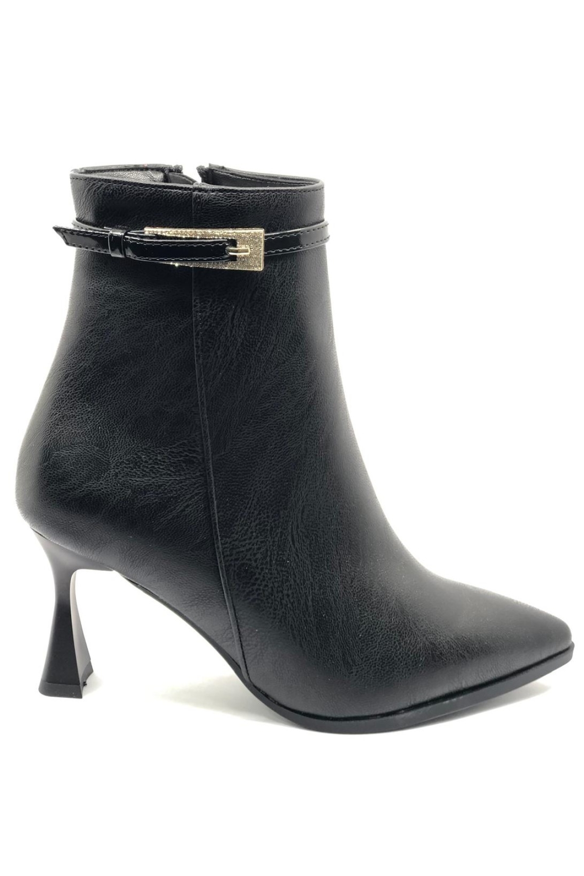 Yanı İnce Taş Tokalı Klasik Sivri Burun Topuklu Kadın Bot - Görsel 3