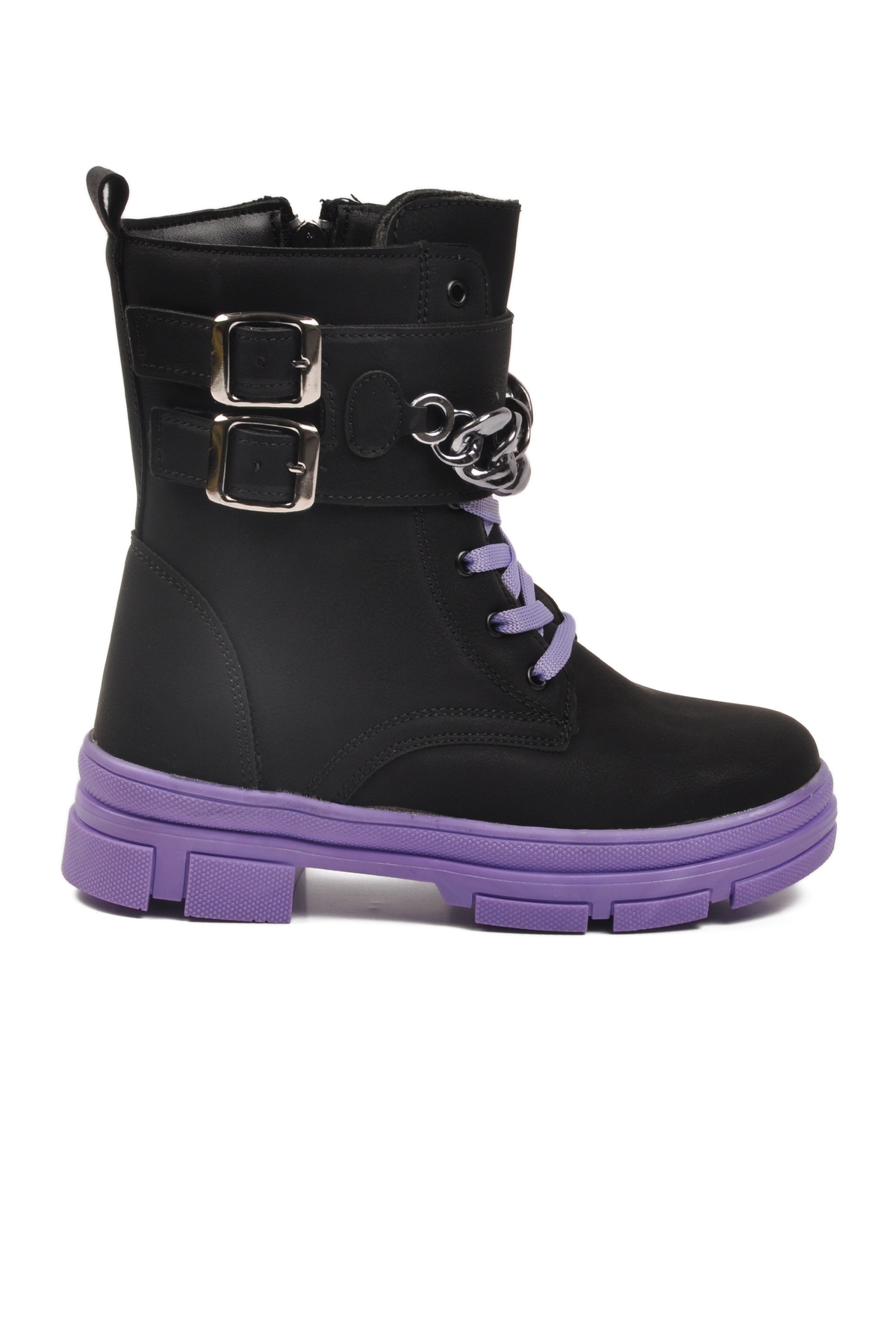 Siyah Lila İçi Polarlı Kaymaz Taban Kız Çocuk Bot G-1001 F Zncr - Görsel 2
