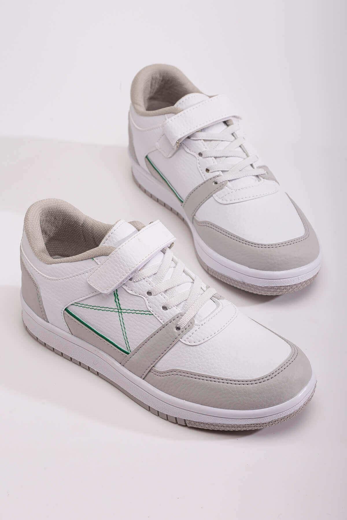 Cırtlı Bağcıklı Kadın Spor Ayakkabı BEYAZ BUZ TURUNCU LACI - Görsel 3