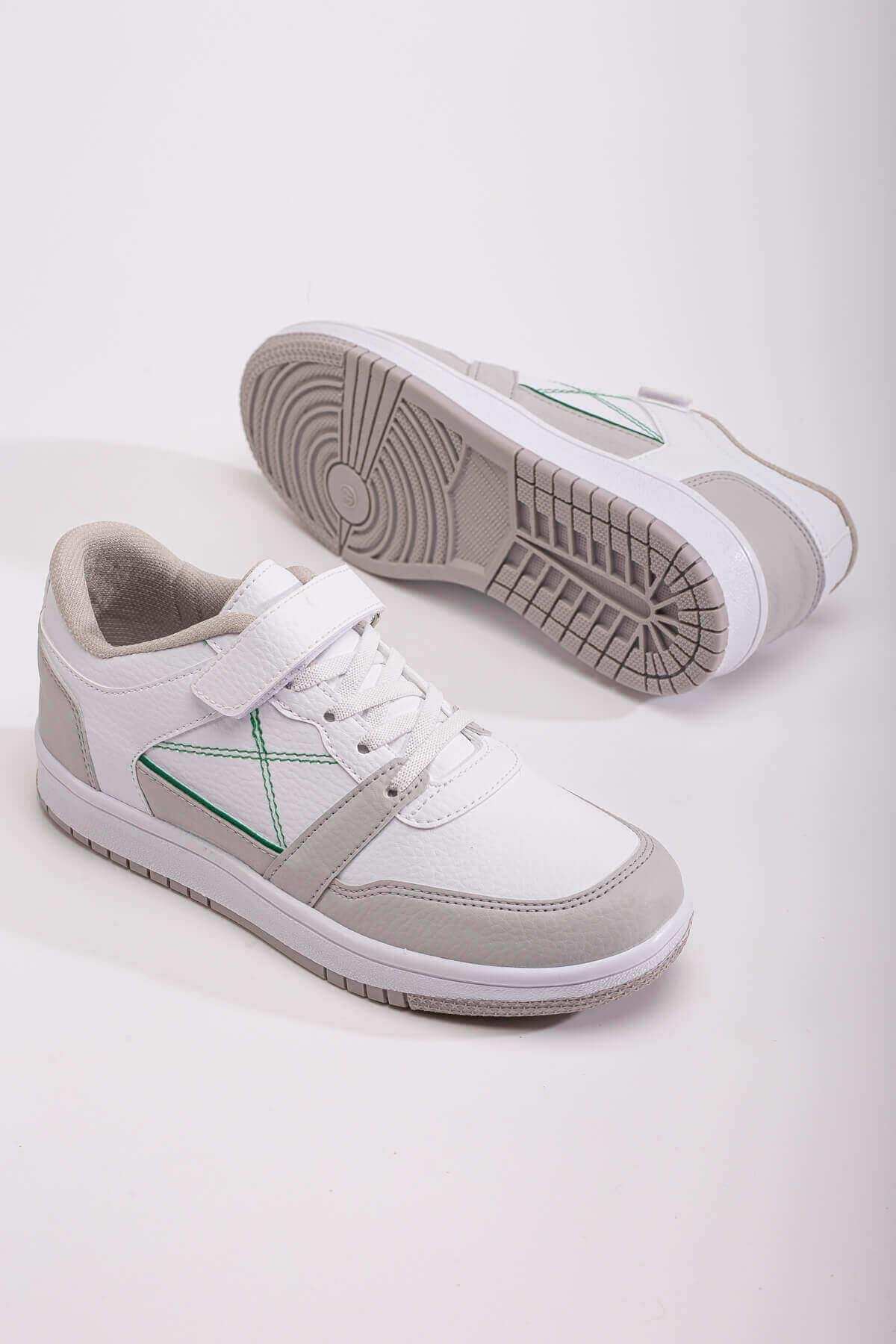Cırtlı Bağcıklı Kadın Spor Ayakkabı BEYAZ BUZ TURUNCU LACI - Görsel 4