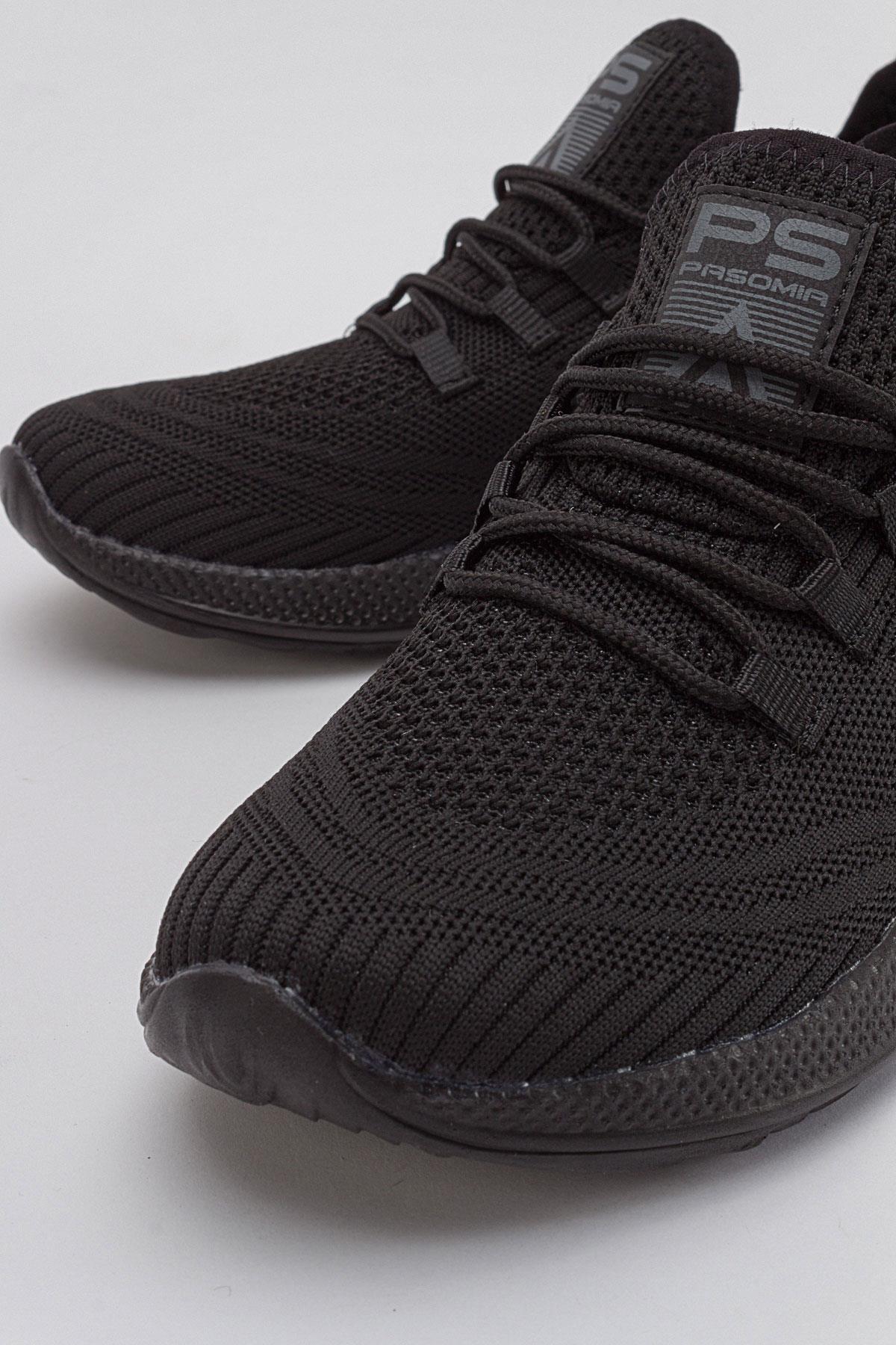 Bağcıklı Triko Erkek Spor Ayakkabı 45-47 SİYAH SİYAH - Görsel 4