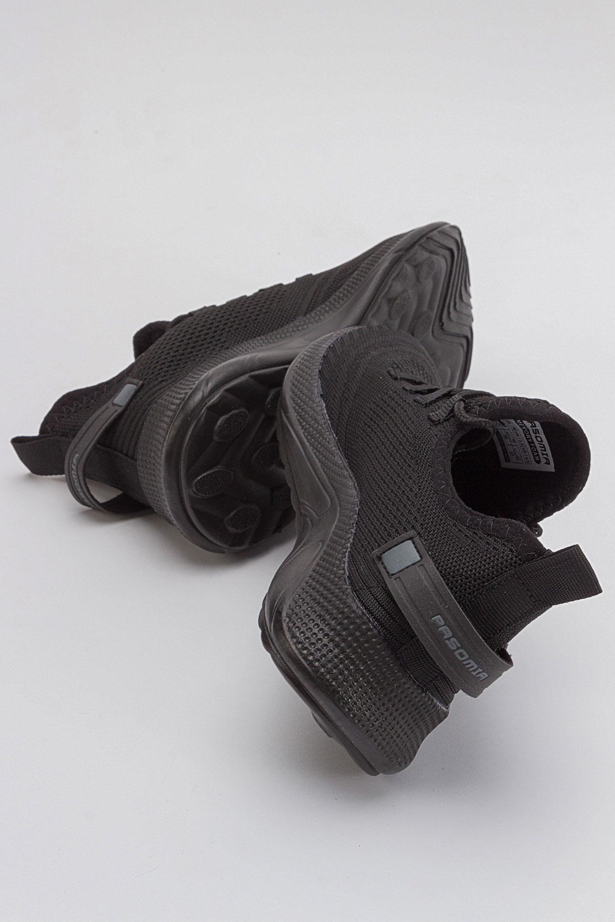 Bağcıklı Triko Erkek Spor Ayakkabı 45-47 SİYAH SİYAH - Görsel 5