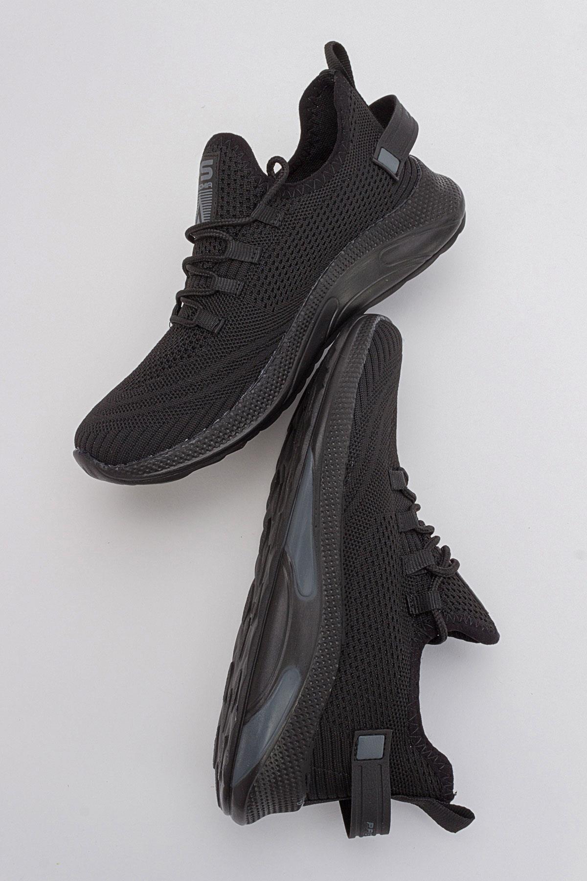 Bağcıklı Triko Erkek Spor Ayakkabı 45-47 SİYAH SİYAH - Görsel 7