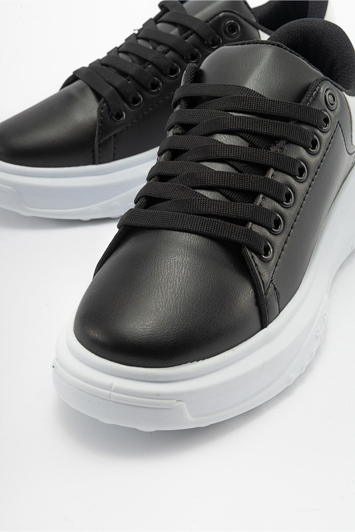 Bağcıklı Kadın Spor Ayakkabı SİYAH BEYAZ - Görsel 4