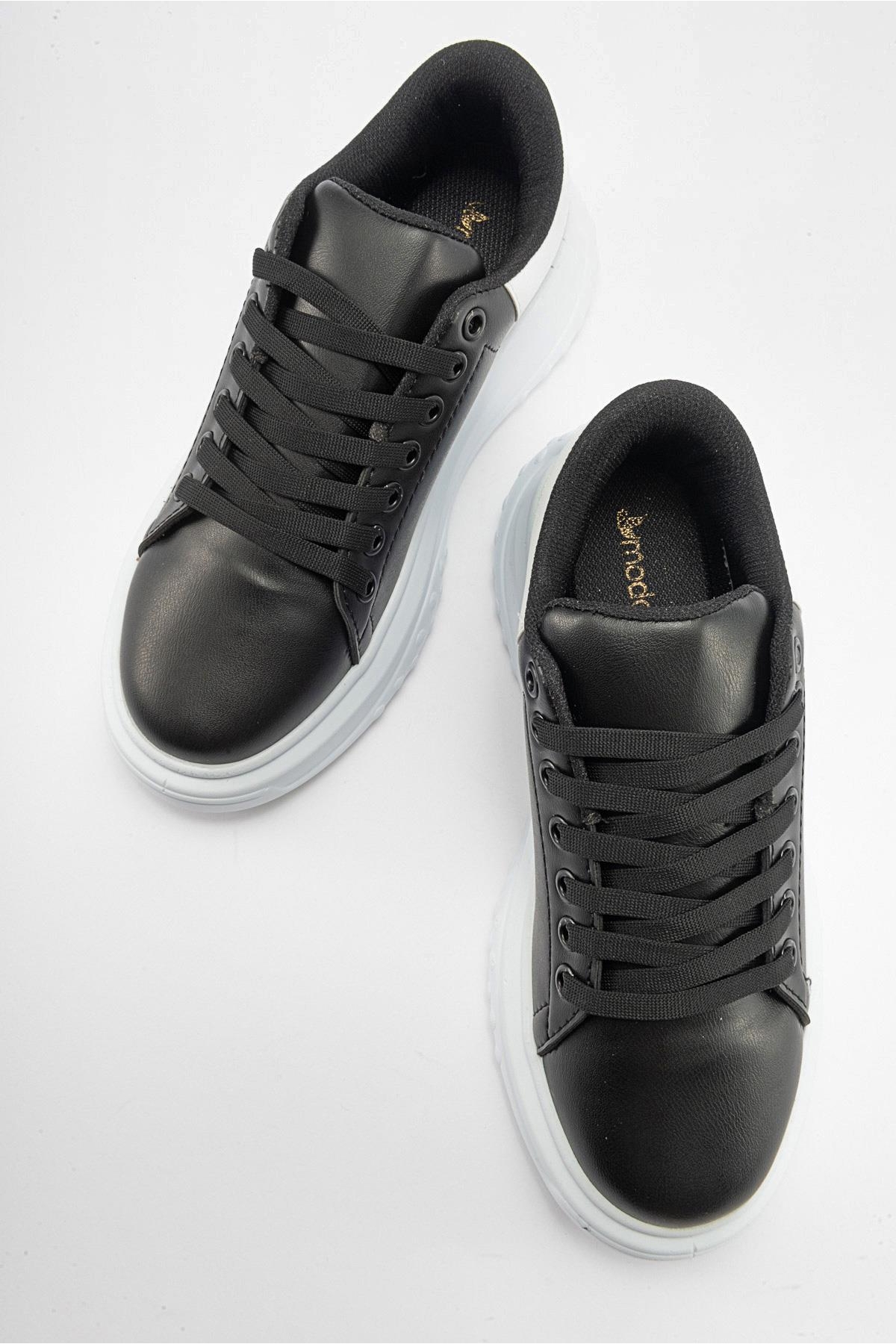 Bağcıklı Kadın Spor Ayakkabı SİYAH BEYAZ - Görsel 6