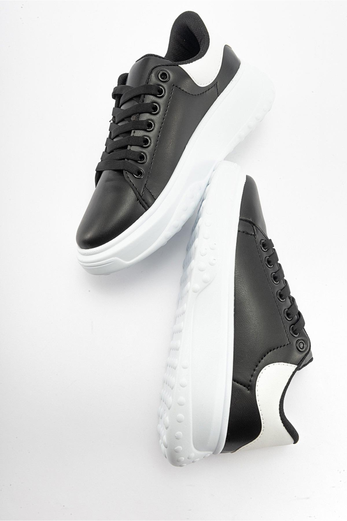 Bağcıklı Kadın Spor Ayakkabı SİYAH BEYAZ - Görsel 7