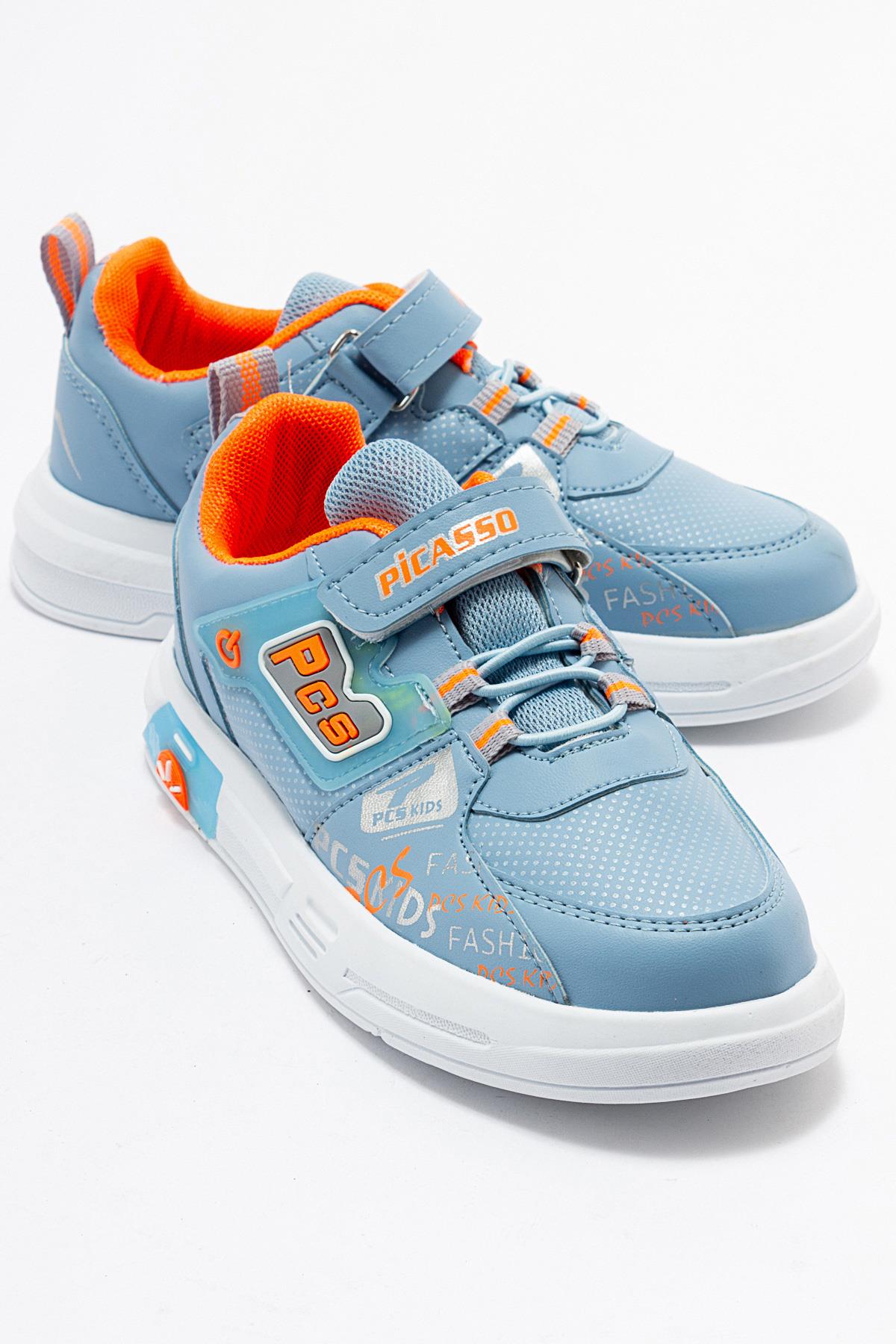 Lastikli Cıtlı Çocuk Spor Ayakkabı MAVİ ORANJ - Görsel 2