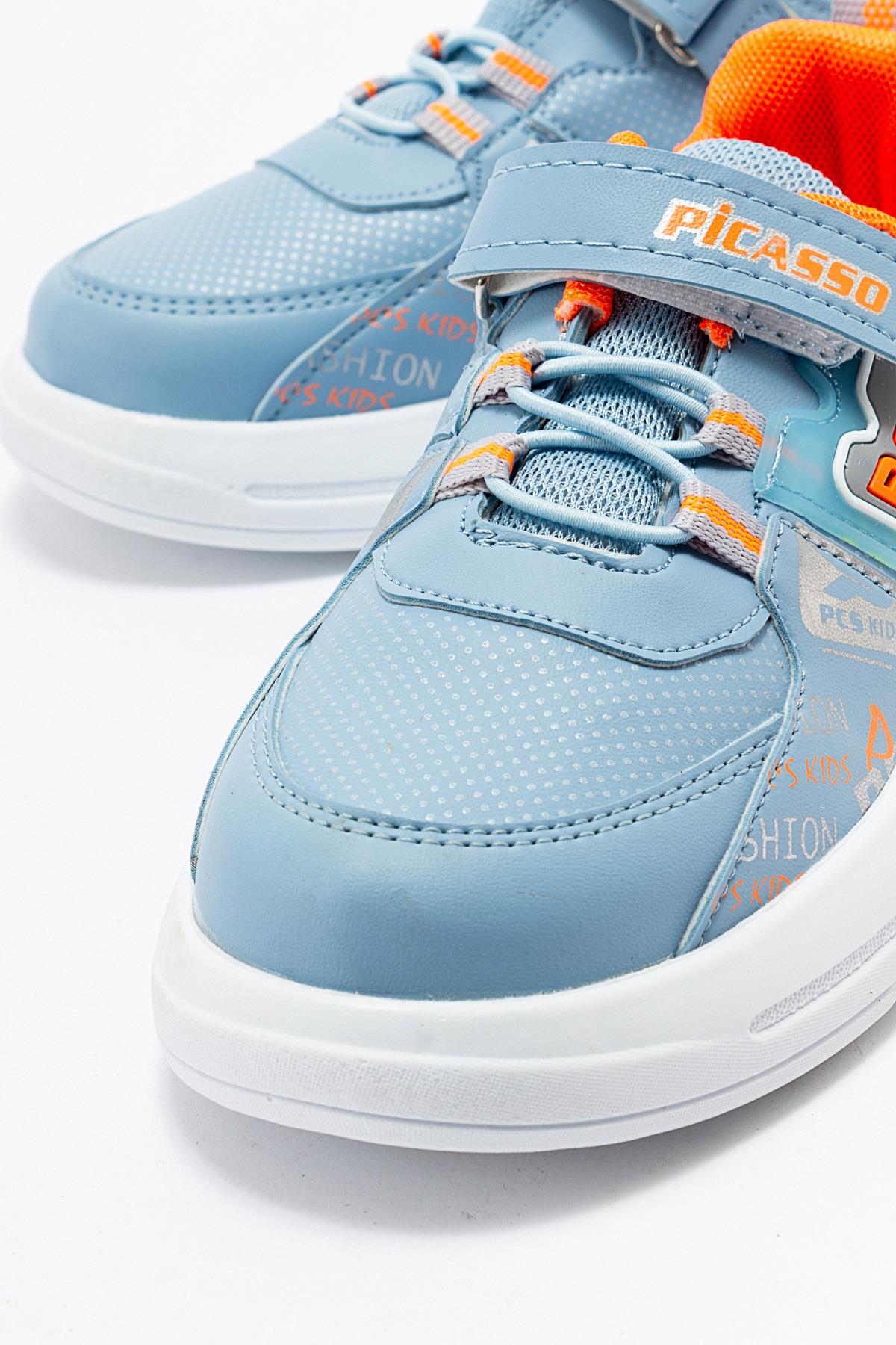 Lastikli Cıtlı Çocuk Spor Ayakkabı MAVİ ORANJ - Görsel 4