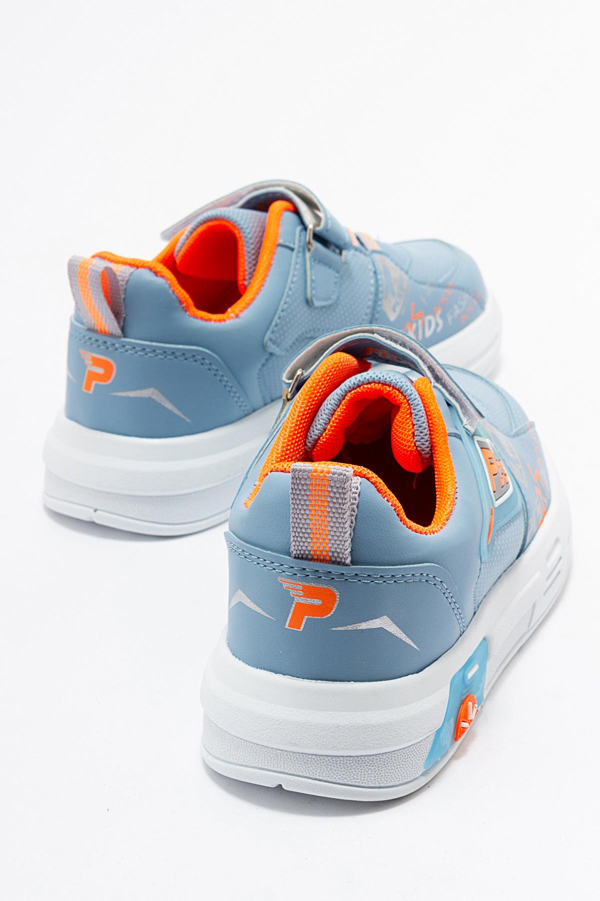 Lastikli Cıtlı Çocuk Spor Ayakkabı MAVİ ORANJ - Görsel 5