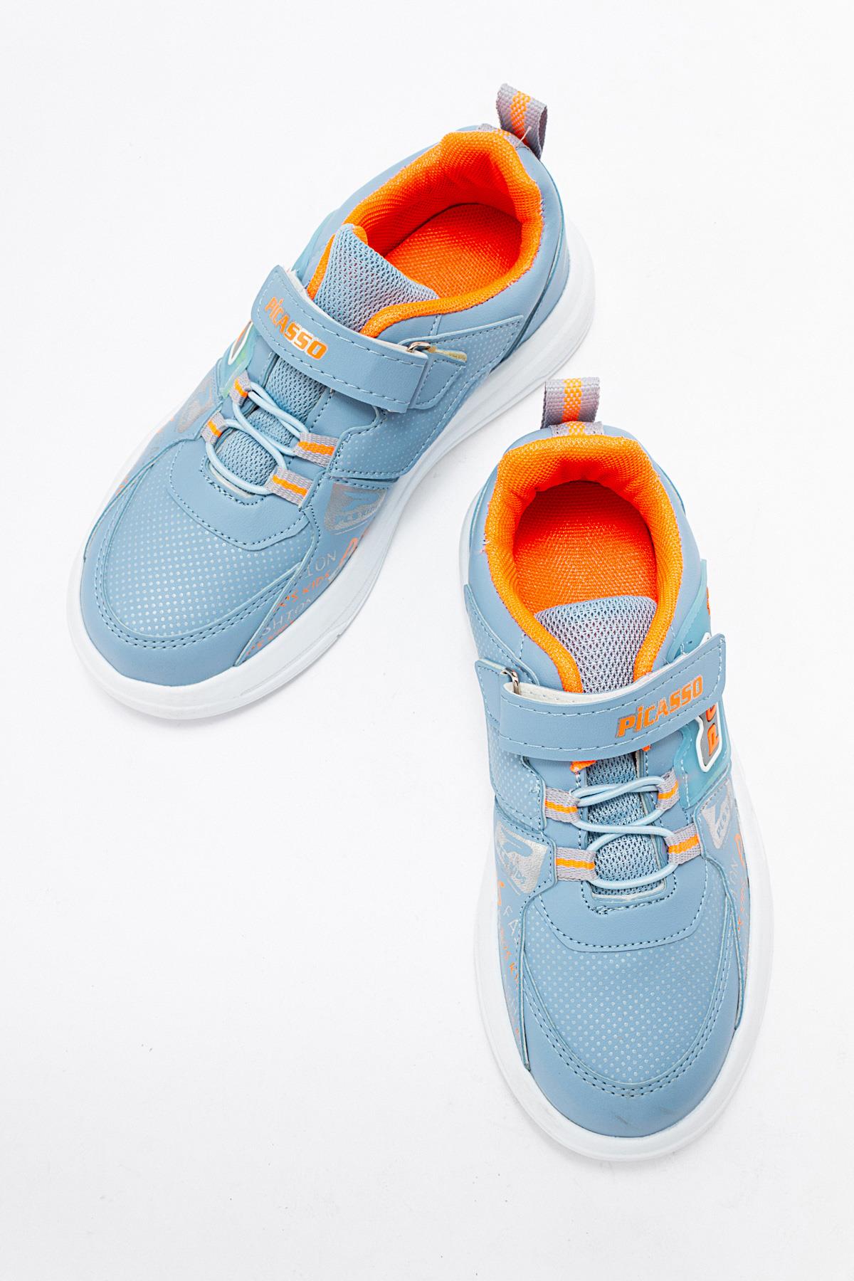 Lastikli Cıtlı Çocuk Spor Ayakkabı MAVİ ORANJ - Görsel 6