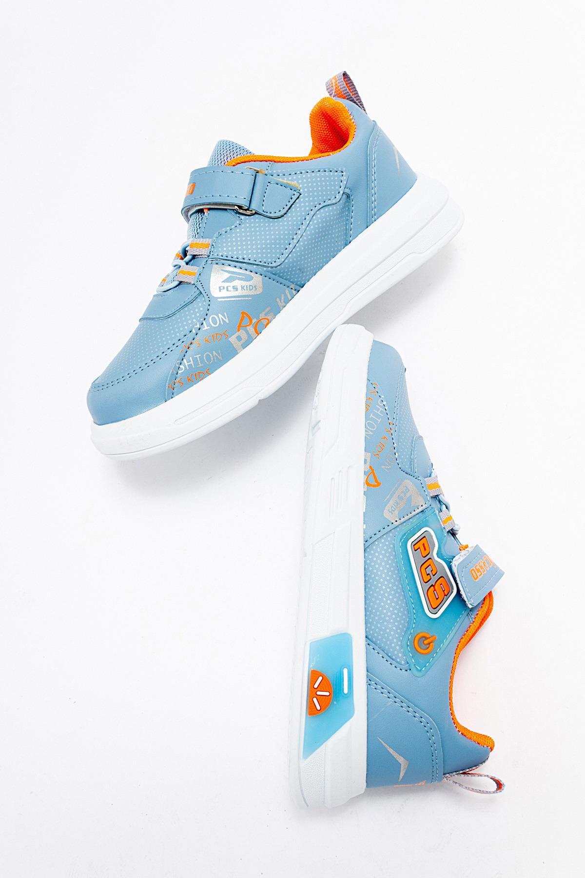 Lastikli Cıtlı Çocuk Spor Ayakkabı MAVİ ORANJ - Görsel 7