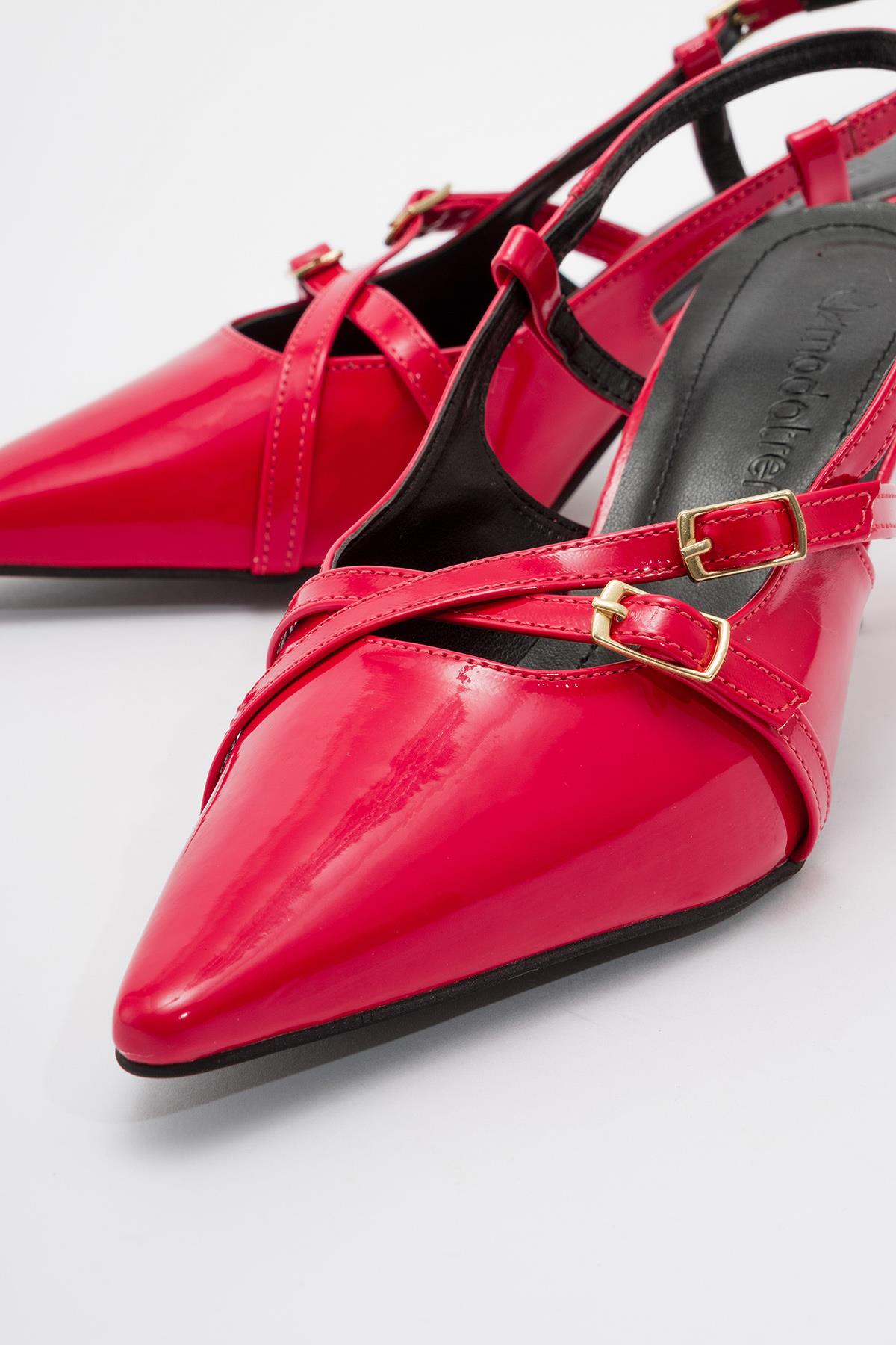 Kadın Sivri Burun Topuklu Ayakkabı KIRMIZI RUGAN - Görsel 4