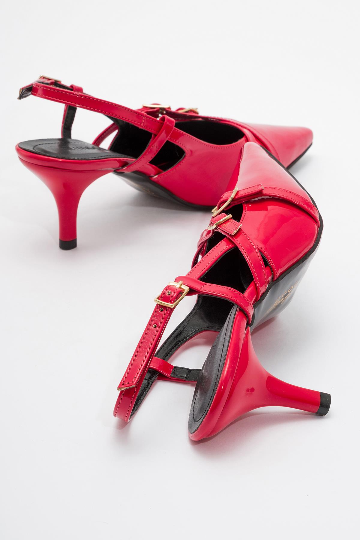 Kadın Sivri Burun Topuklu Ayakkabı KIRMIZI RUGAN - Görsel 5