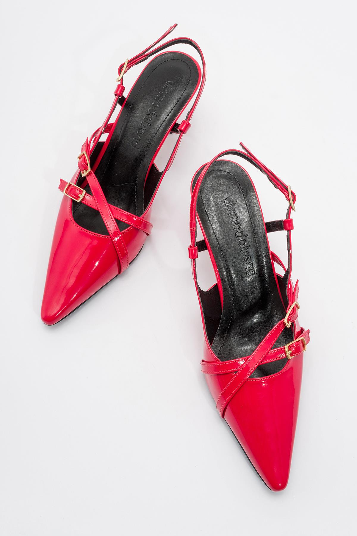 Kadın Sivri Burun Topuklu Ayakkabı KIRMIZI RUGAN - Görsel 6