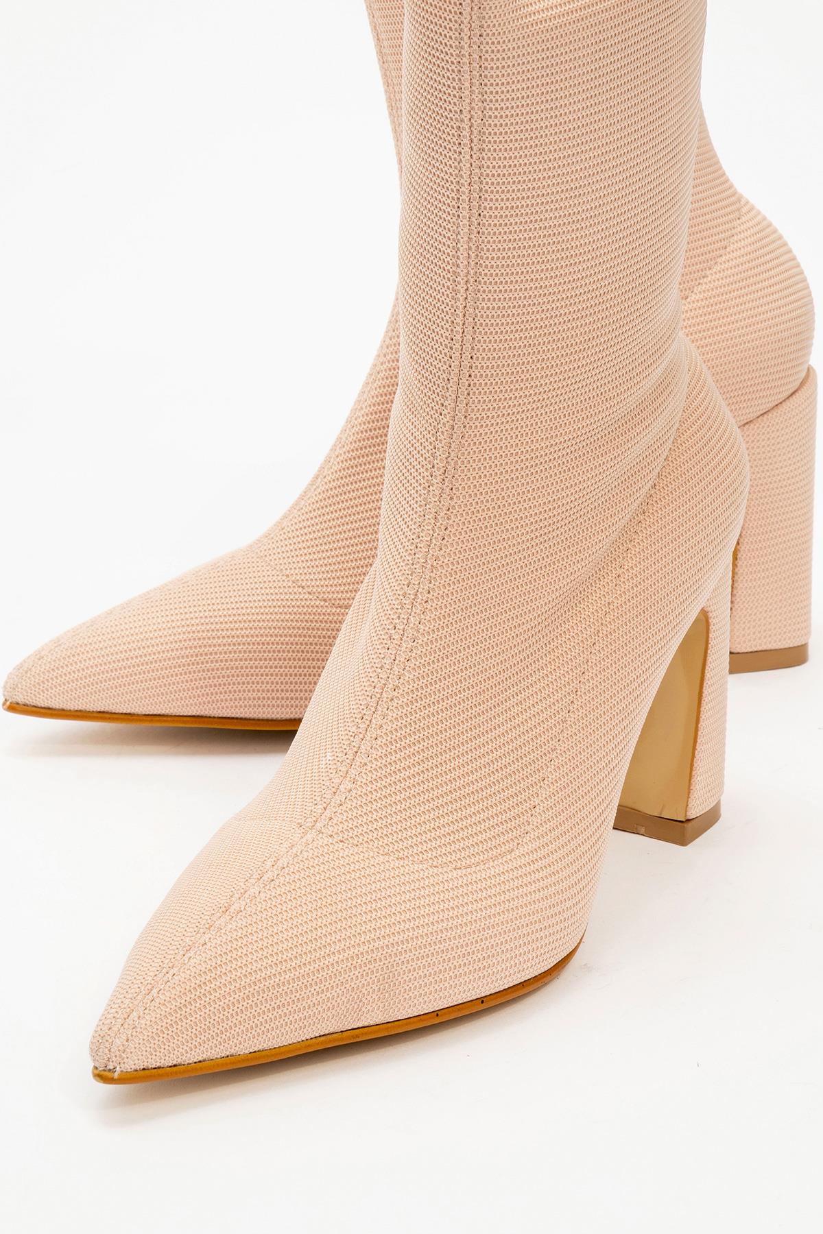 Kadın Topuklu Bot BEJ - Görsel 4