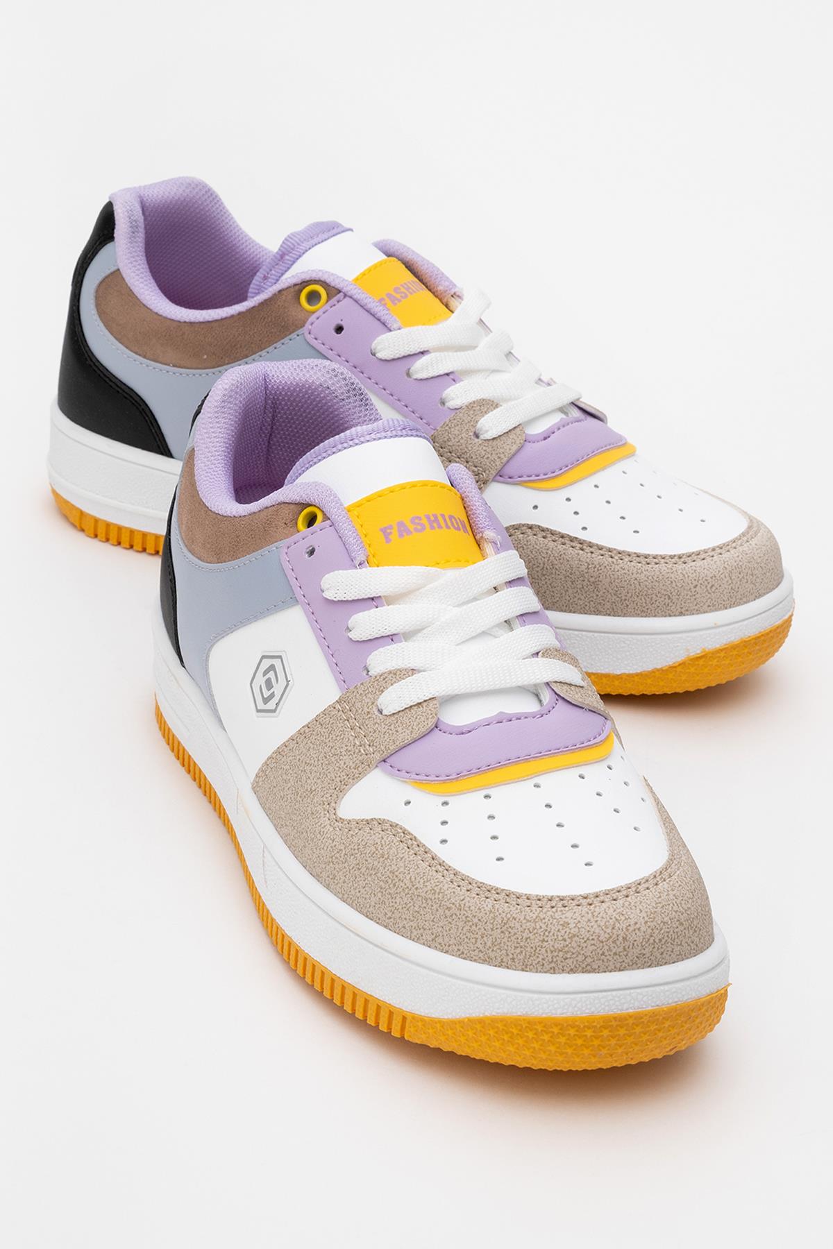 Bağcıklı Kadın Spor Ayakkabı BEJ BEYAZ TABA - Görsel 2