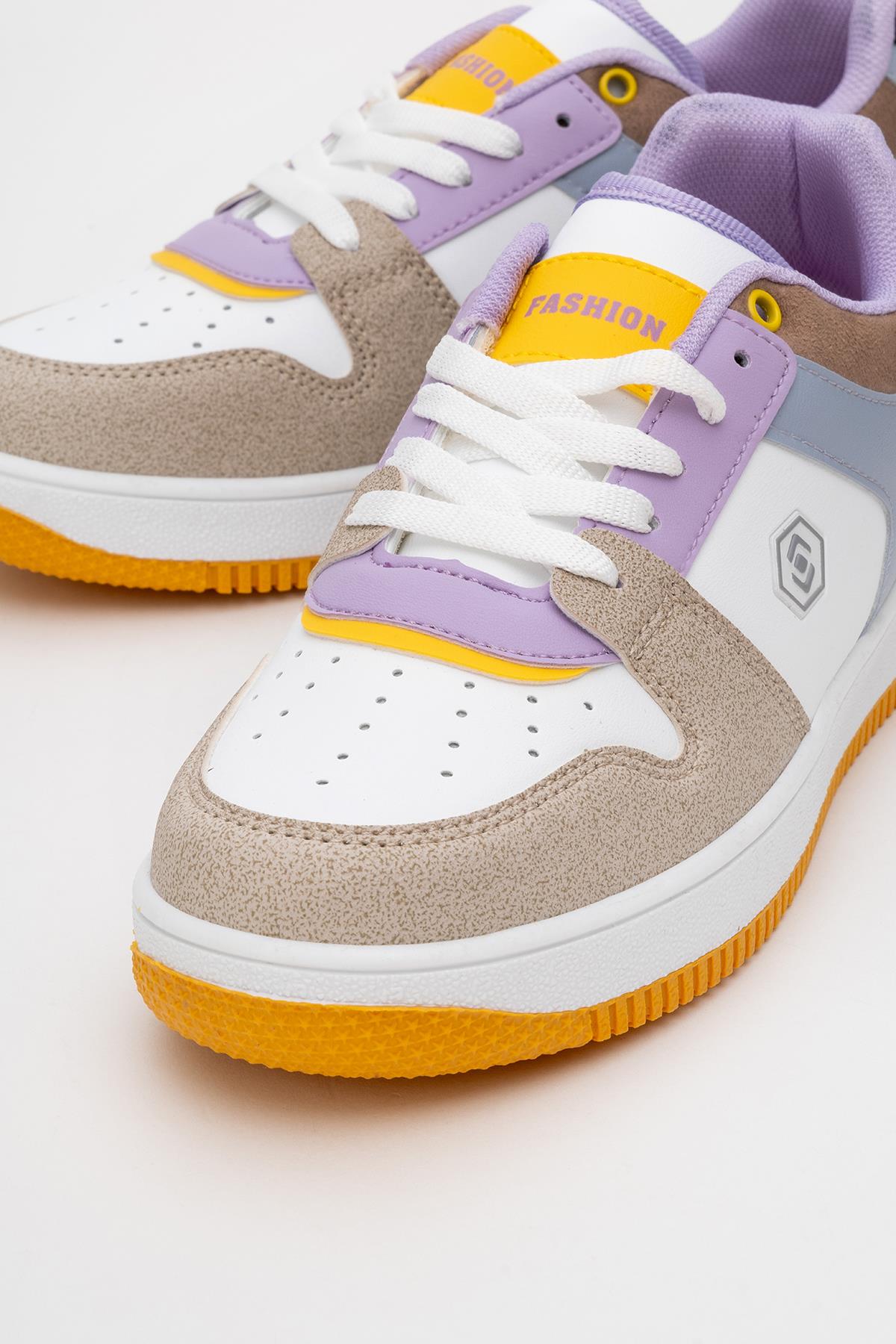 Bağcıklı Kadın Spor Ayakkabı BEJ BEYAZ TABA - Görsel 4