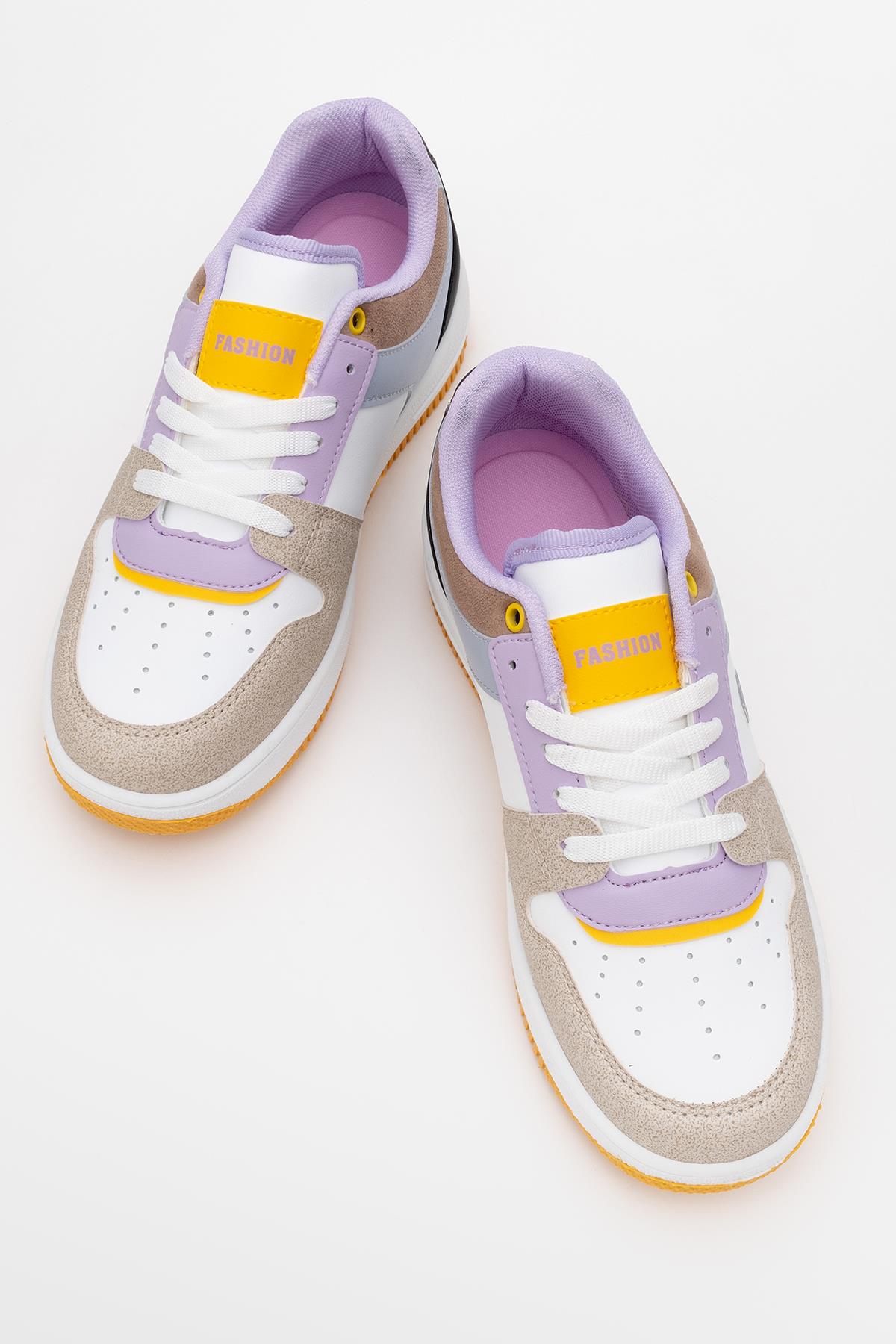 Bağcıklı Kadın Spor Ayakkabı BEJ BEYAZ TABA - Görsel 6