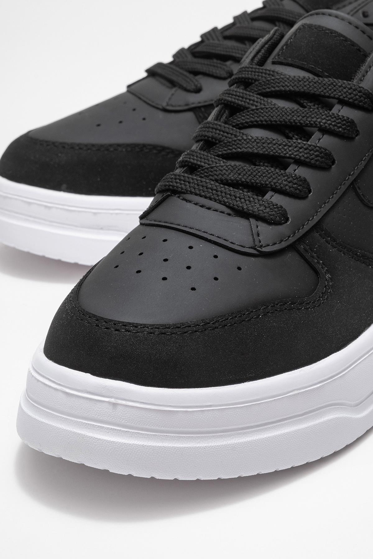 Bağcıklı Erkek Spor Ayakkabı SİYAH BEYAZ - Görsel 4