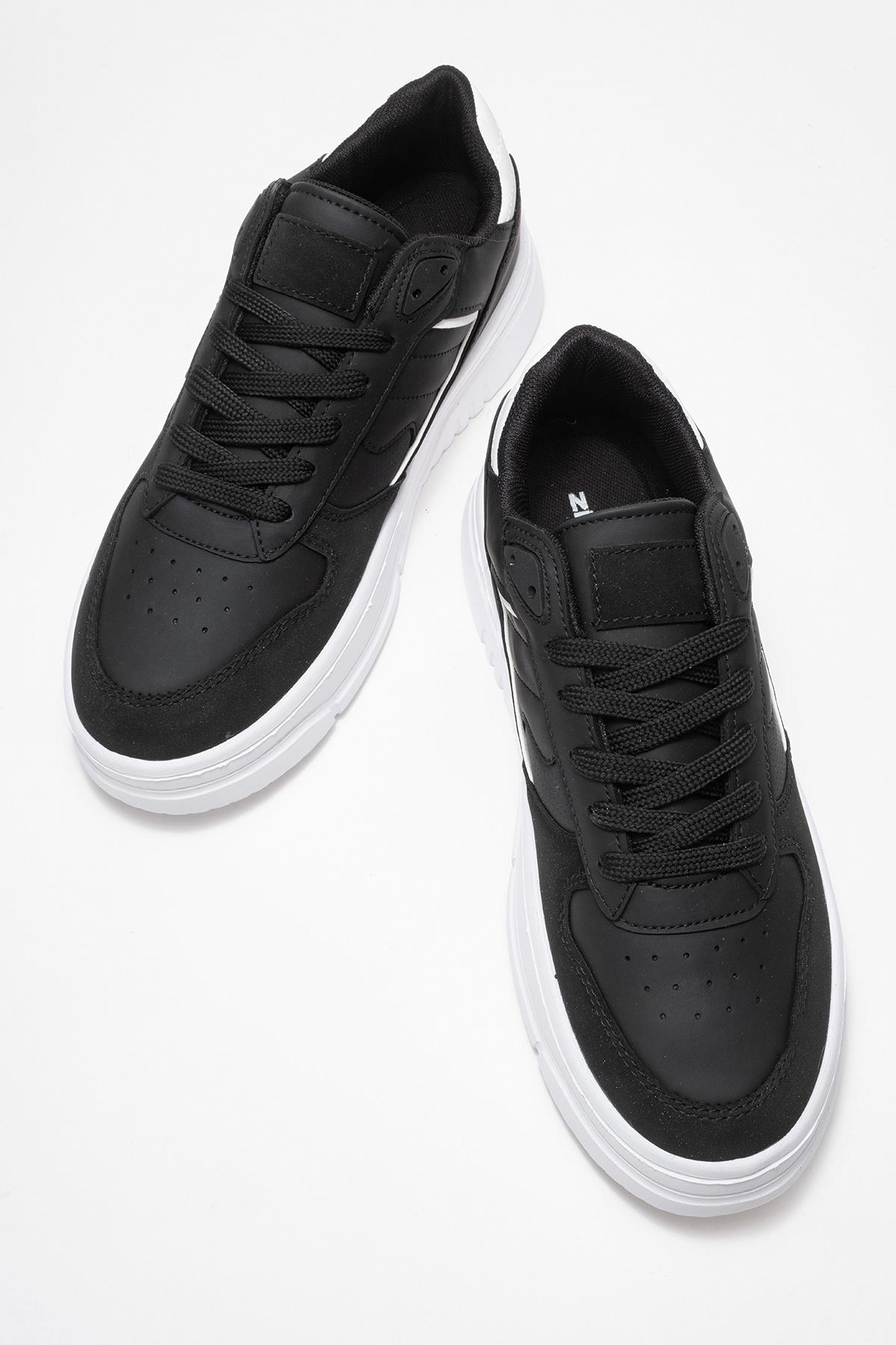 Bağcıklı Erkek Spor Ayakkabı SİYAH BEYAZ - Görsel 6