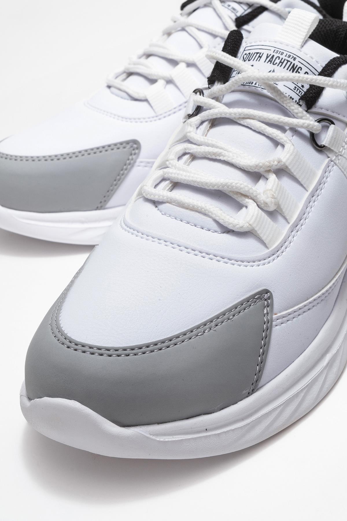 Bağcıklı Erkek Spor Ayakkabı BEYAZ GRİ SİYAH - Görsel 4