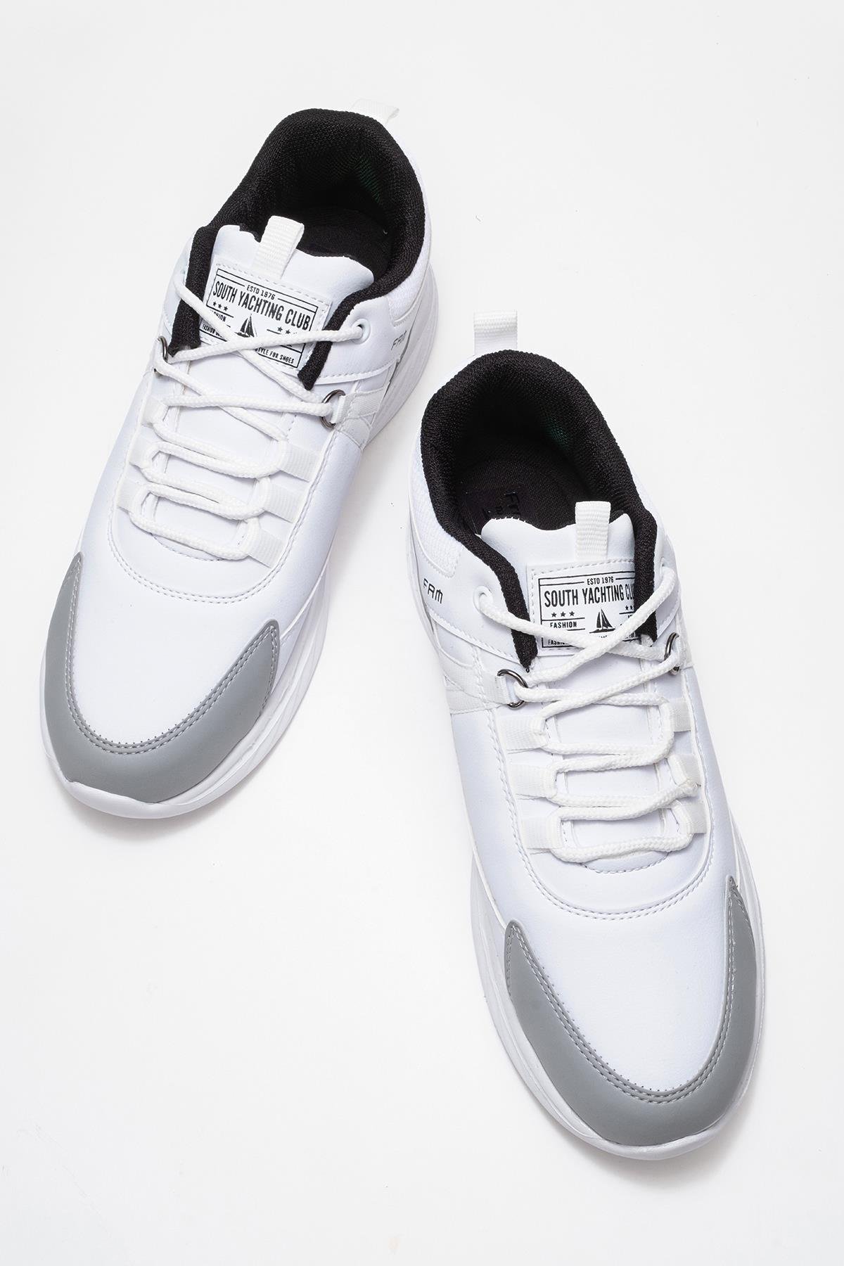 Bağcıklı Erkek Spor Ayakkabı BEYAZ GRİ SİYAH - Görsel 6