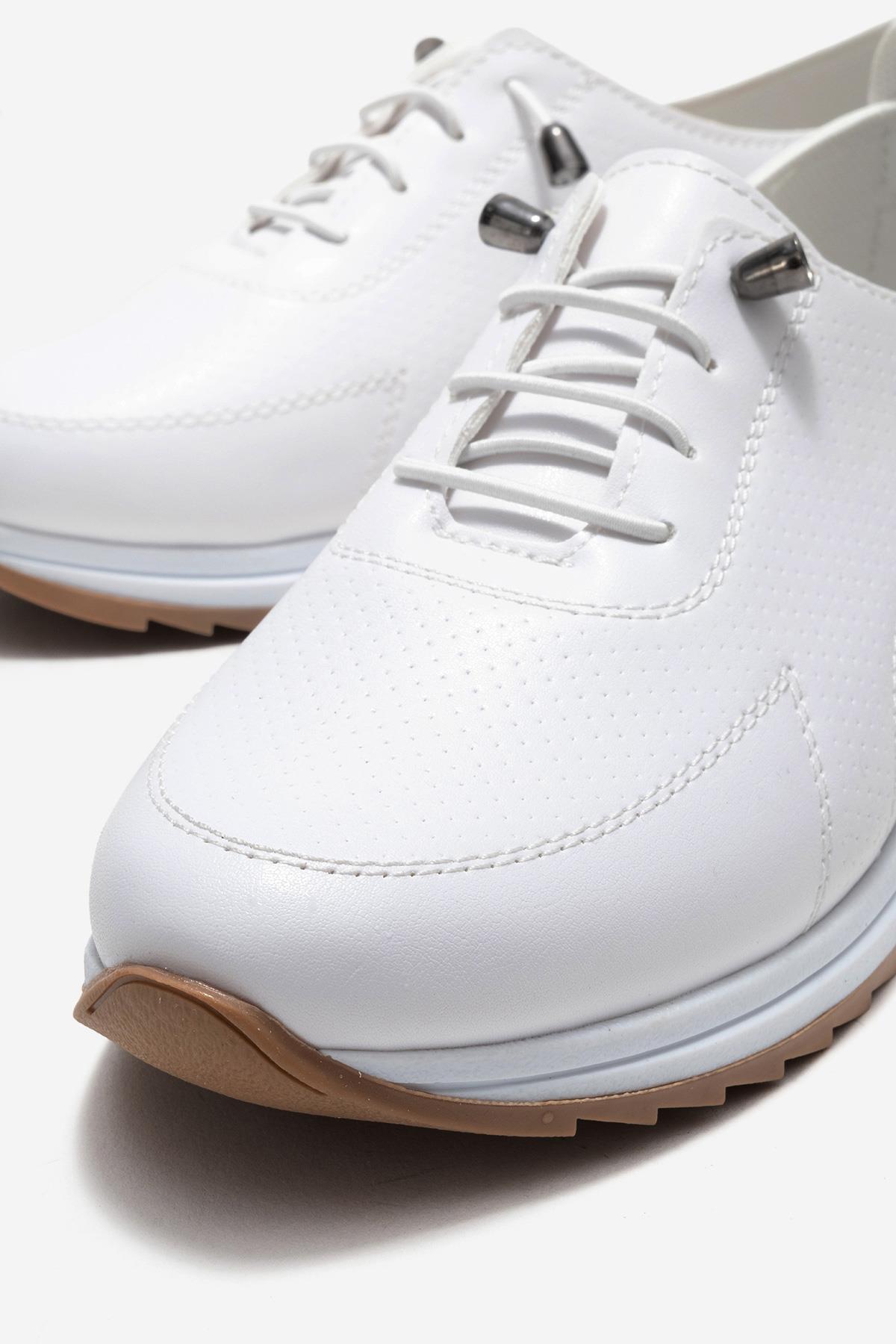 Kum Baskılı Yumuşak Tabanlı Kadın Ayakkabı BEYAZ CİLT - Görsel 4