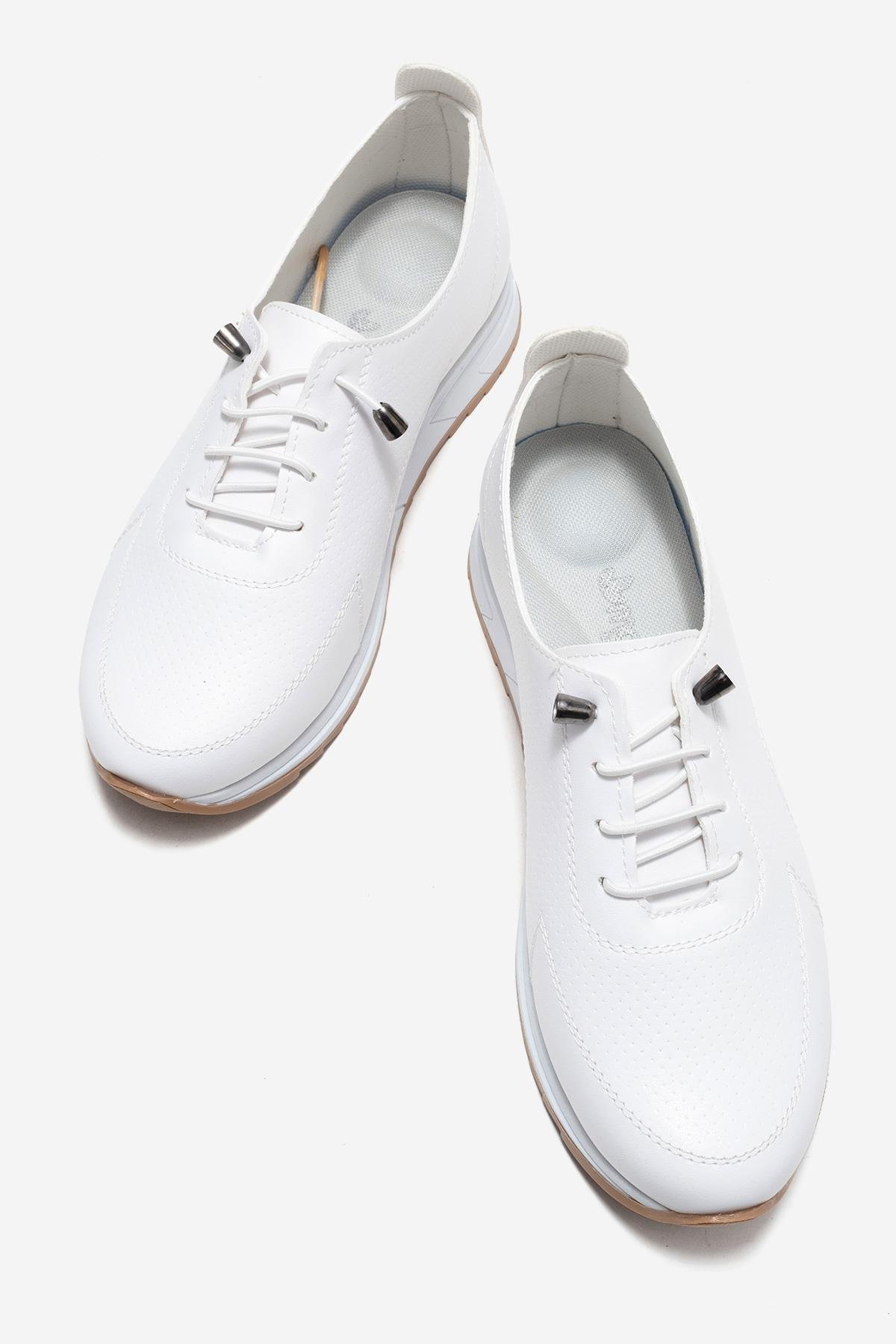 Kum Baskılı Yumuşak Tabanlı Kadın Ayakkabı BEYAZ CİLT - Görsel 6