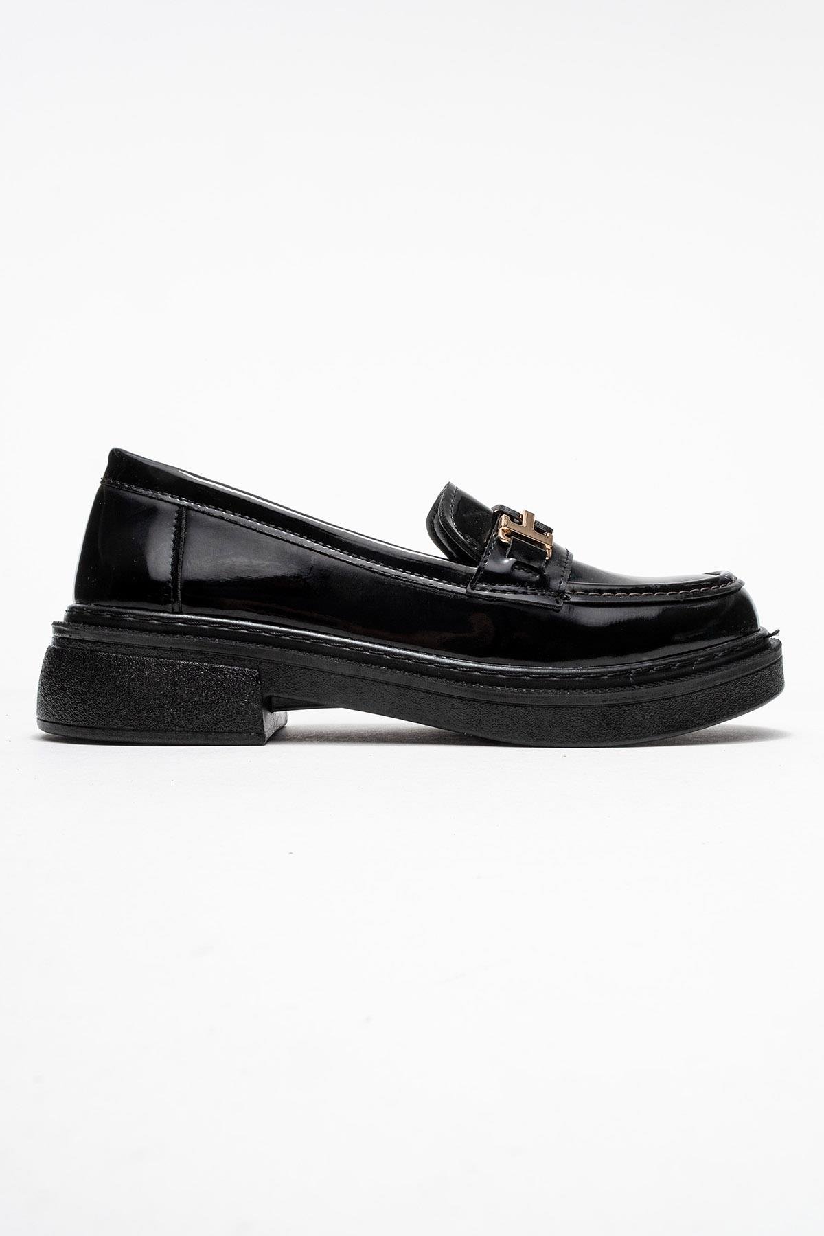 Kadın Tokalı Loafer Ayakkabı SİYAH RUGAN - Görsel 3