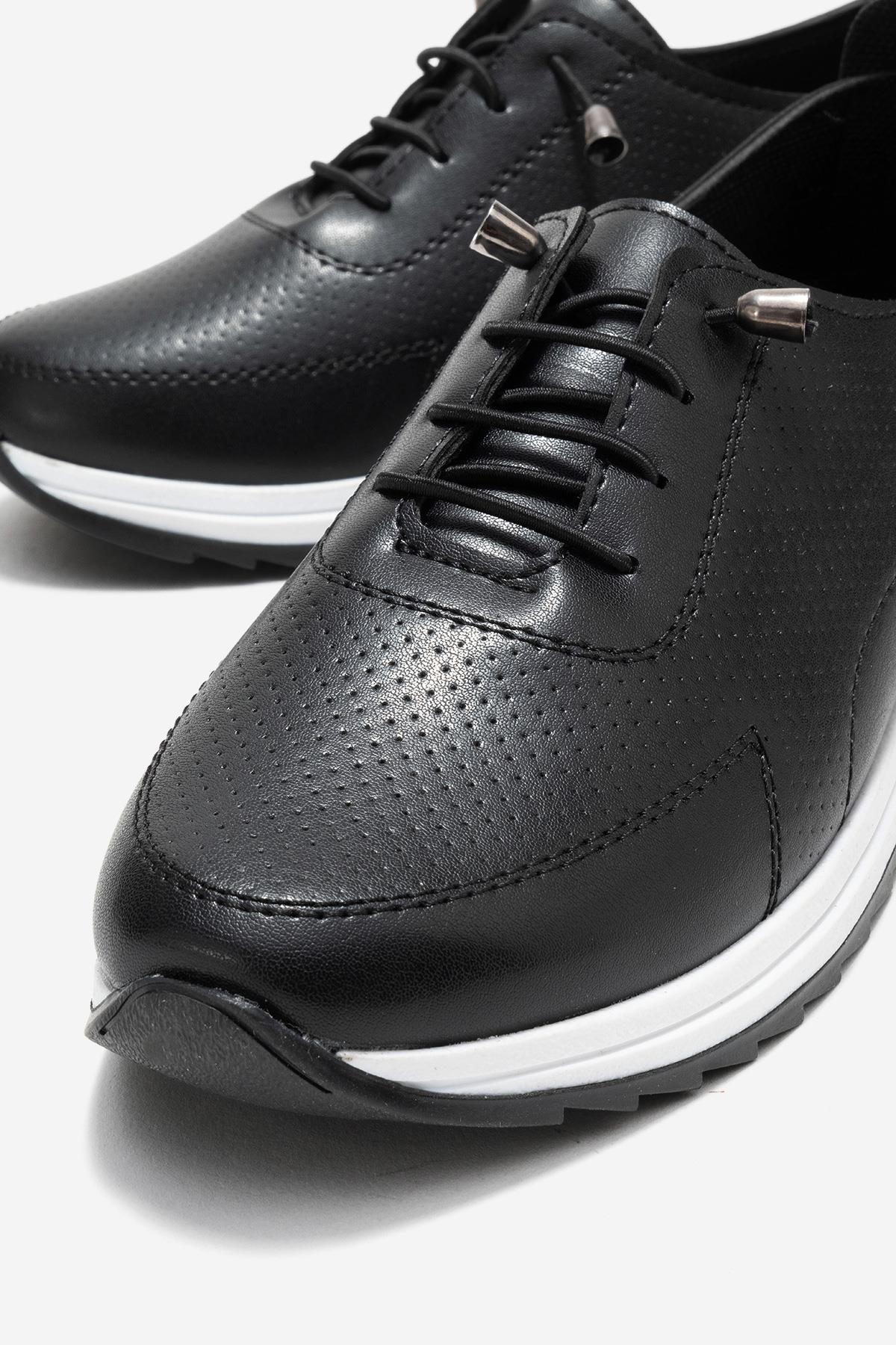 Kum Baskılı Yumuşak Tabanlı Kadın Ayakkabı SİYAH CİLT - Görsel 4