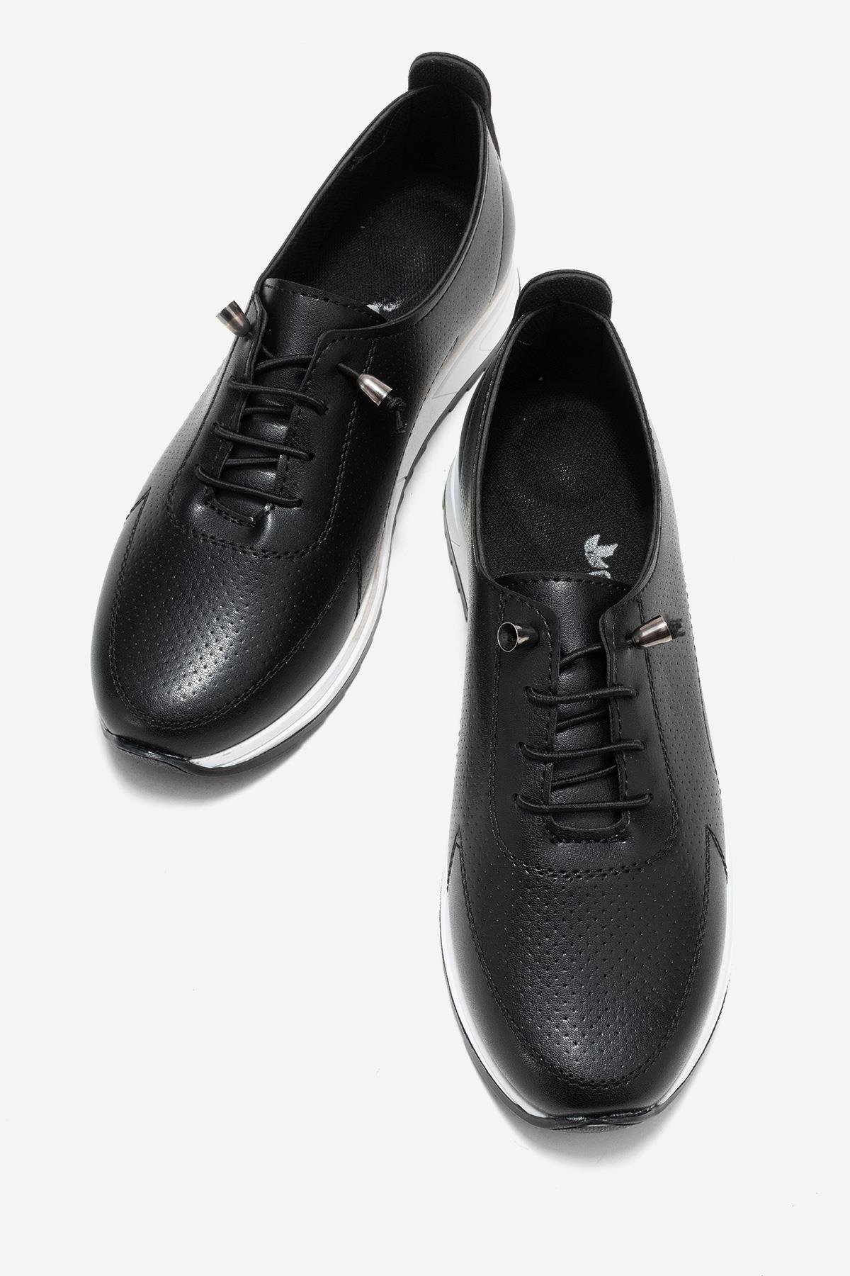 Kum Baskılı Yumuşak Tabanlı Kadın Ayakkabı SİYAH CİLT - Görsel 6