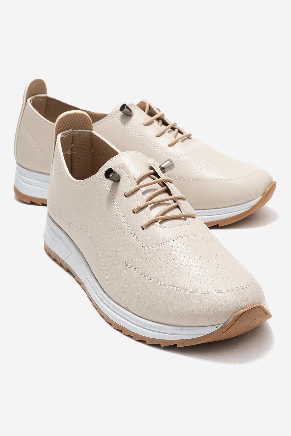 Kum Baskılı Yumuşak Tabanlı Kadın Ayakkabı BEJ CİLT - Görsel 2