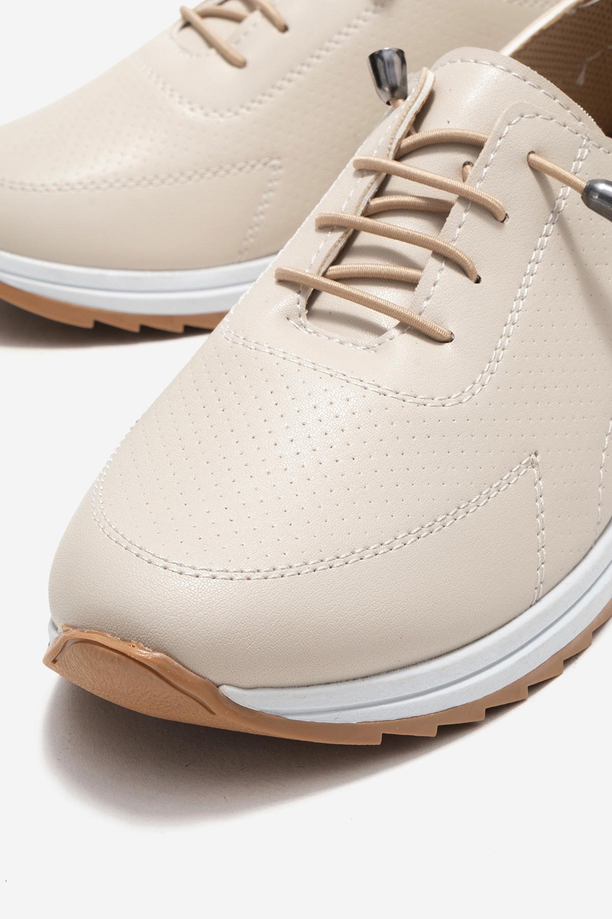 Kum Baskılı Yumuşak Tabanlı Kadın Ayakkabı BEJ CİLT - Görsel 4