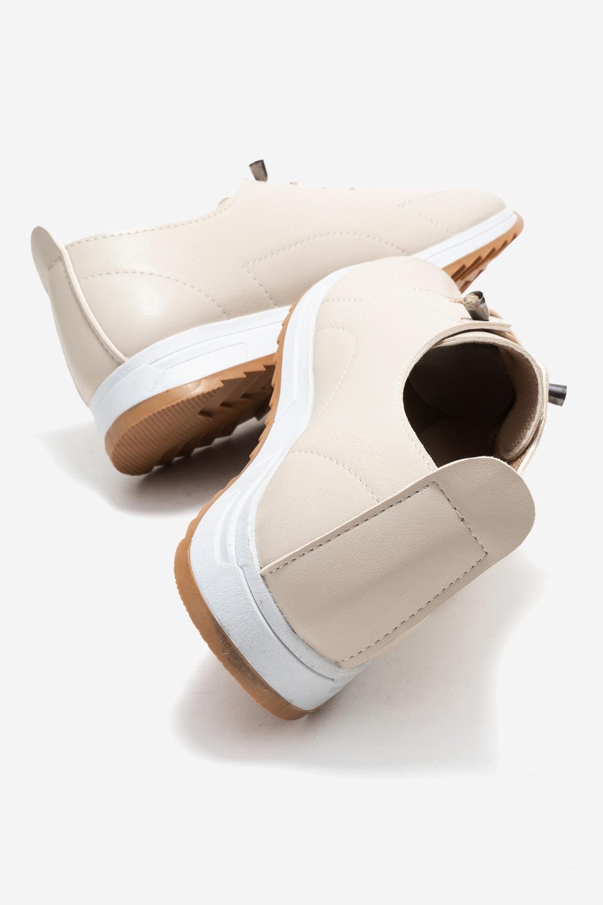 Kum Baskılı Yumuşak Tabanlı Kadın Ayakkabı BEJ CİLT - Görsel 5