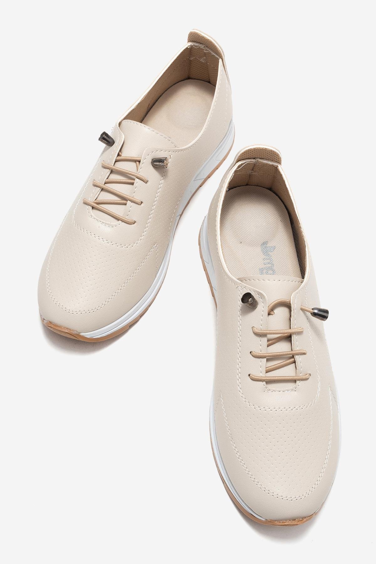 Kum Baskılı Yumuşak Tabanlı Kadın Ayakkabı BEJ CİLT - Görsel 6