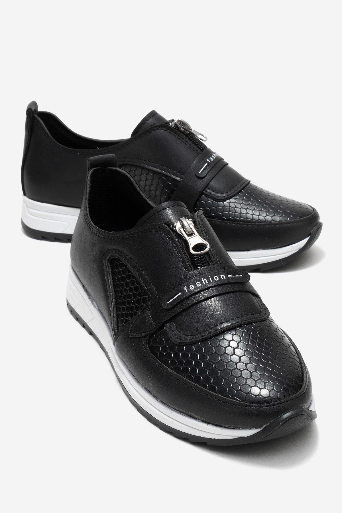 Fermuarlı Yılan Desenli Kadın Ayakkabı SİYAH CİLT - Görsel 2