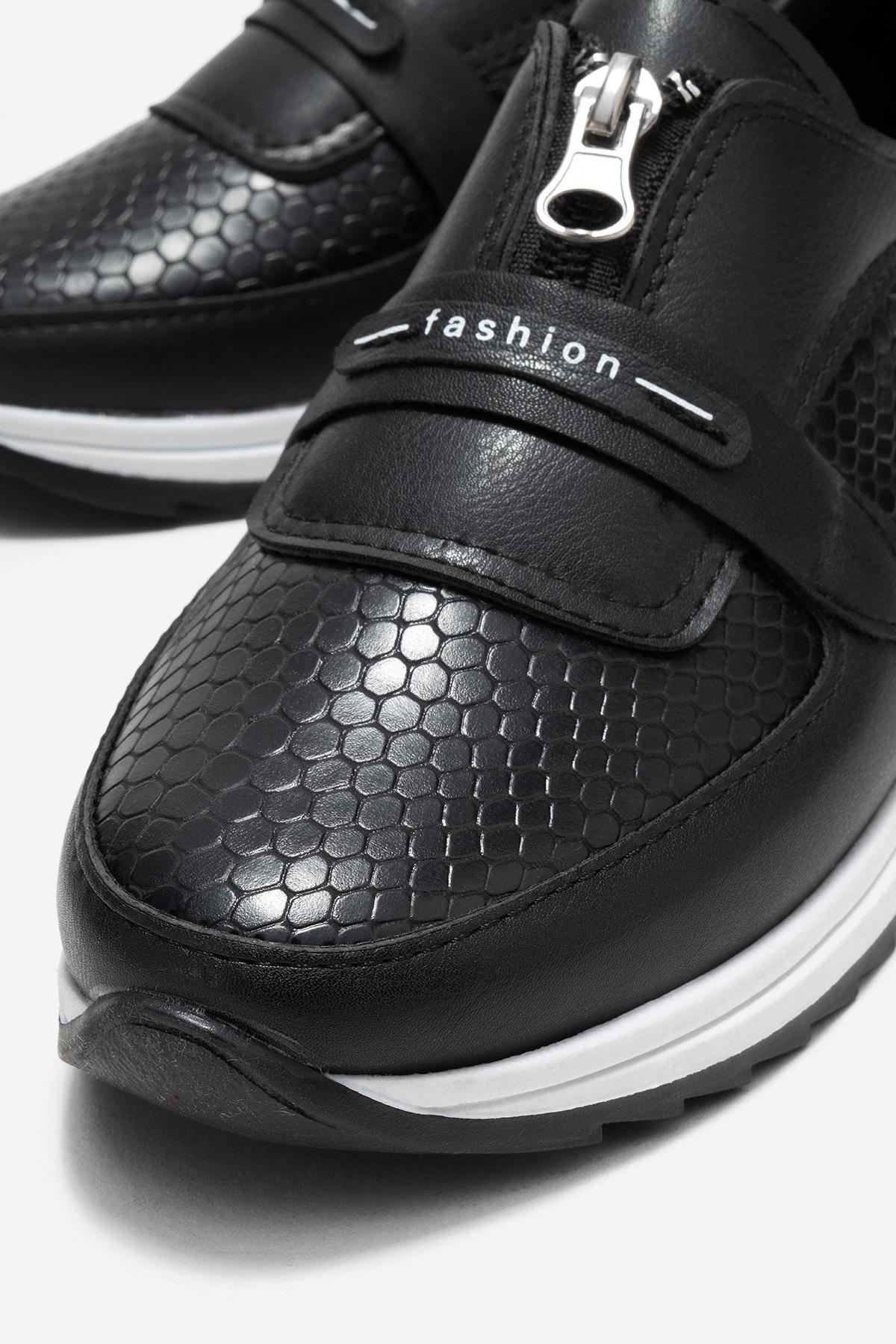 Fermuarlı Yılan Desenli Kadın Ayakkabı SİYAH CİLT - Görsel 4