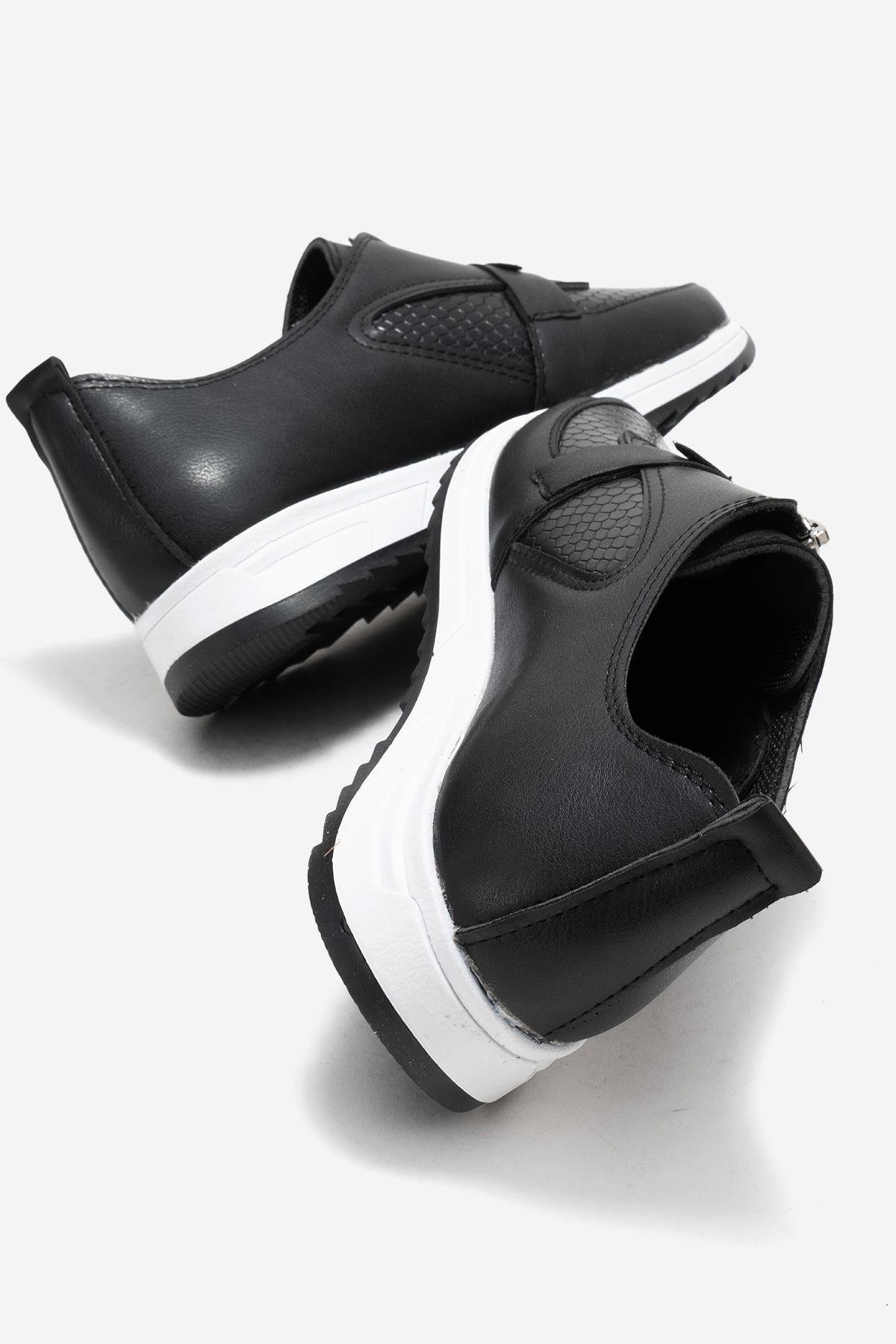 Fermuarlı Yılan Desenli Kadın Ayakkabı SİYAH CİLT - Görsel 5