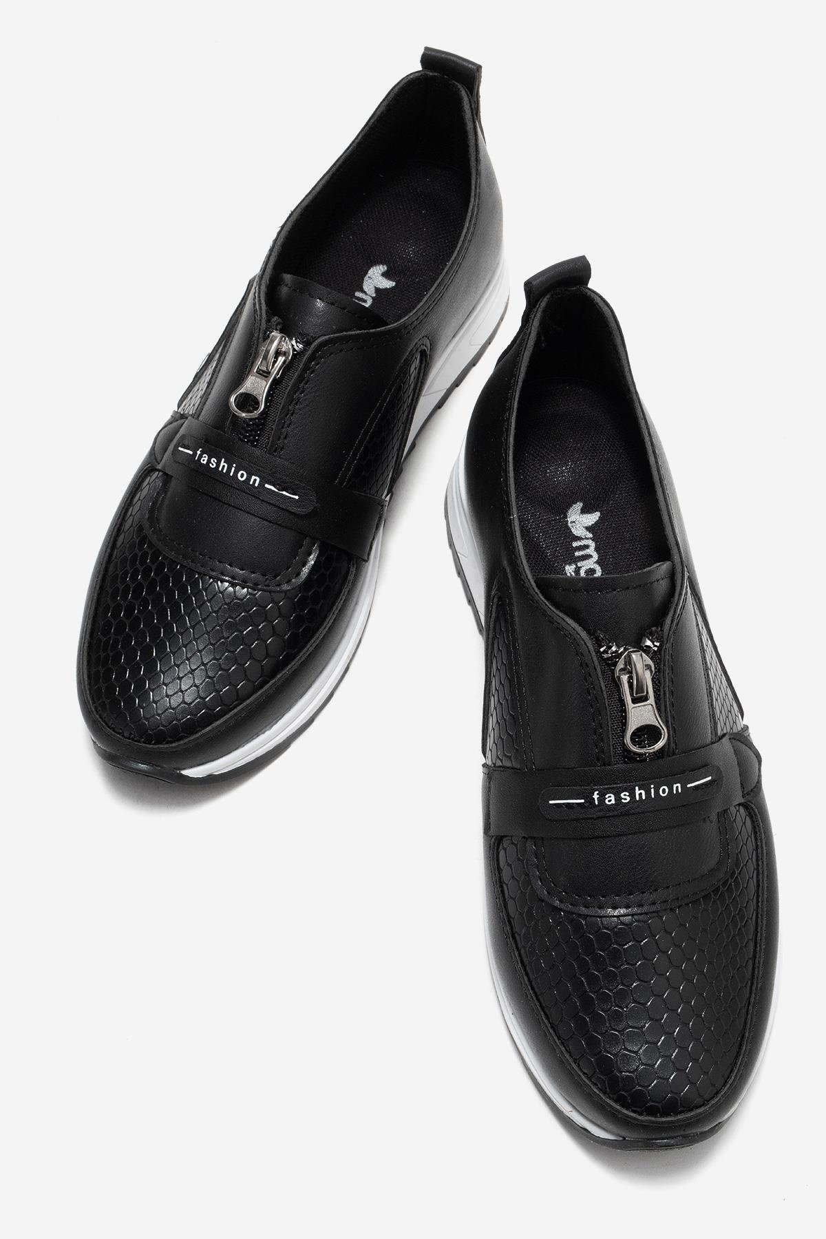 Fermuarlı Yılan Desenli Kadın Ayakkabı SİYAH CİLT - Görsel 6