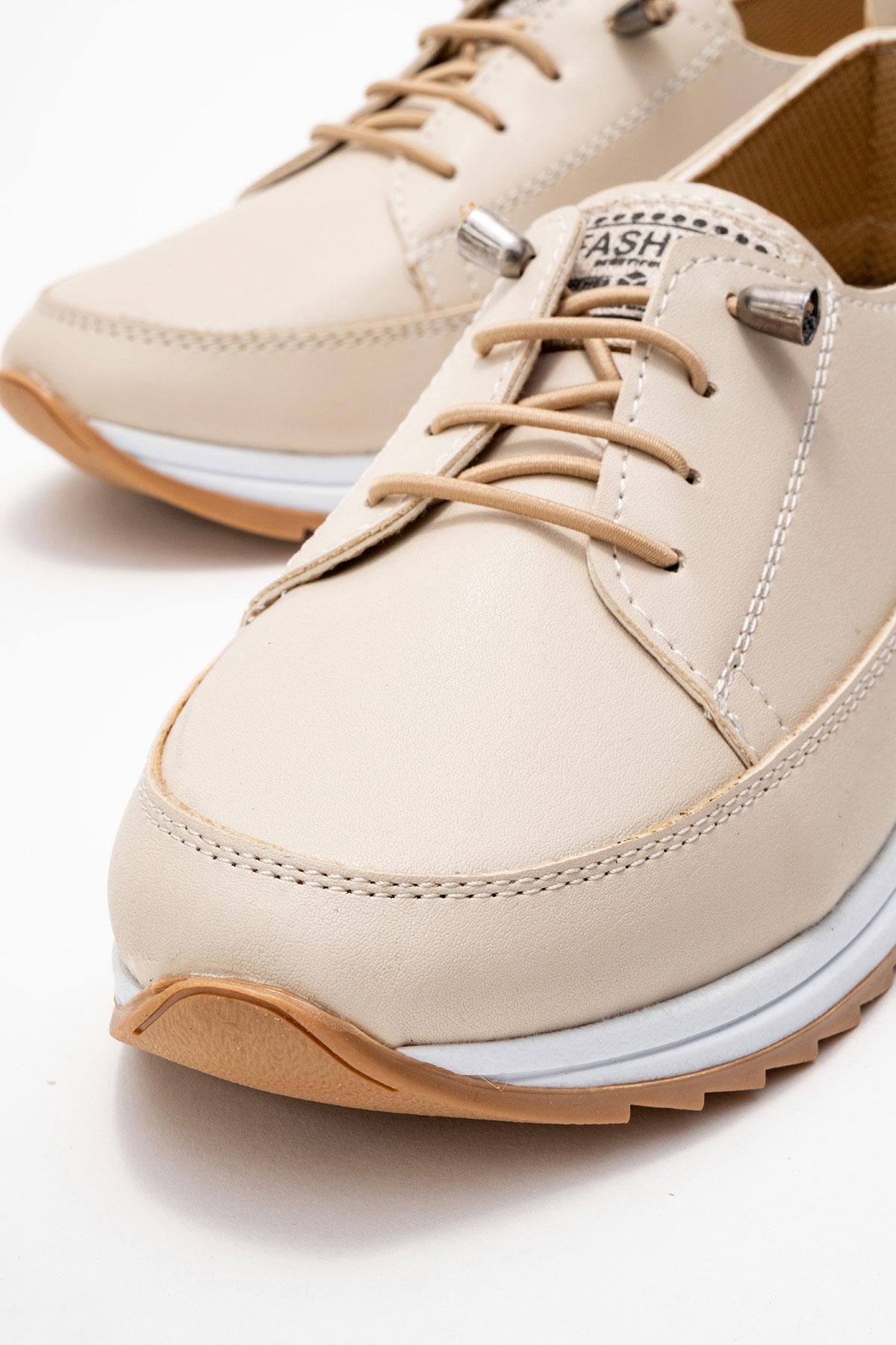 Yumuşak Tabanlı Kadın Ayakkabı BEJ BEYAZ - Görsel 4