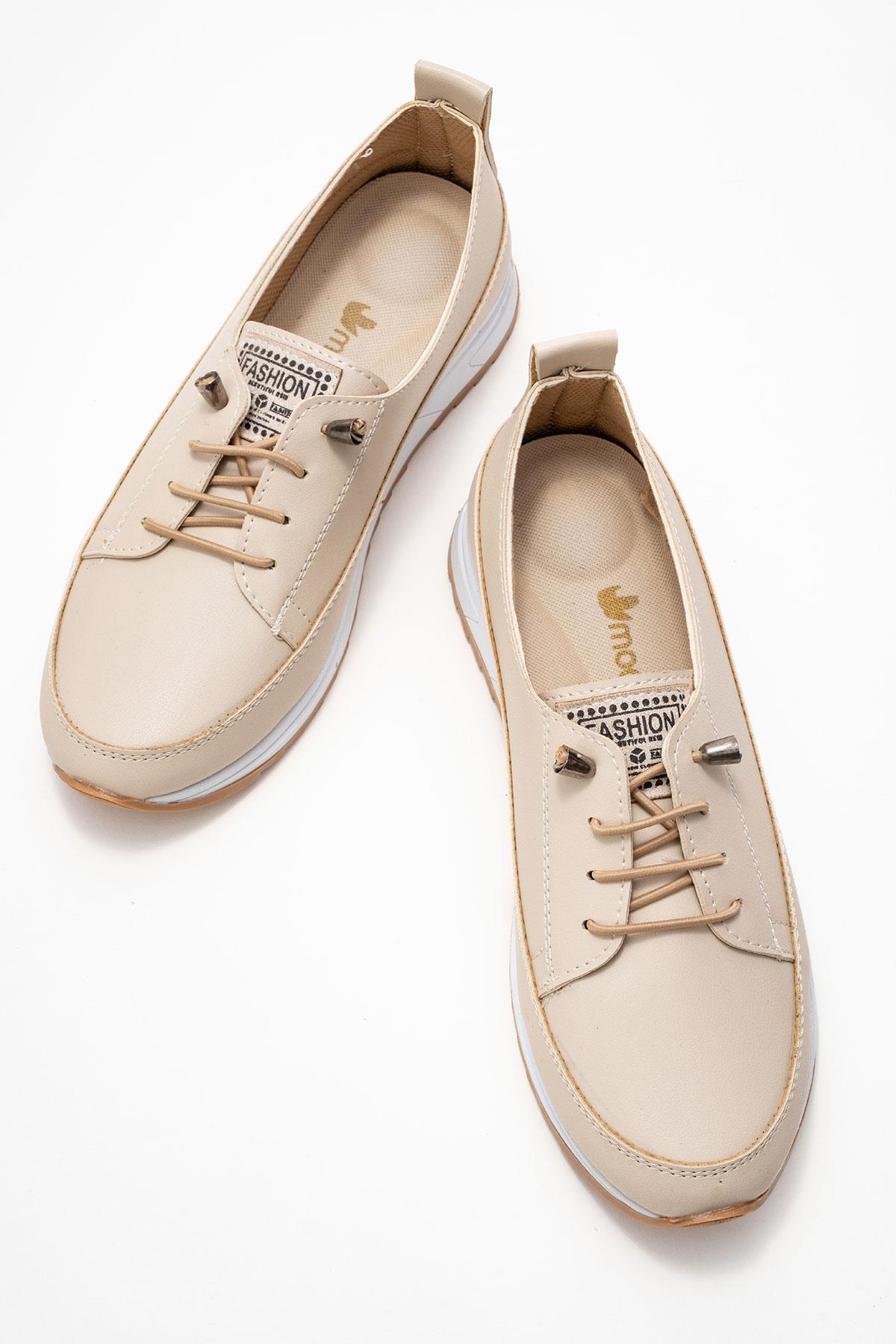 Yumuşak Tabanlı Kadın Ayakkabı BEJ BEYAZ - Görsel 6