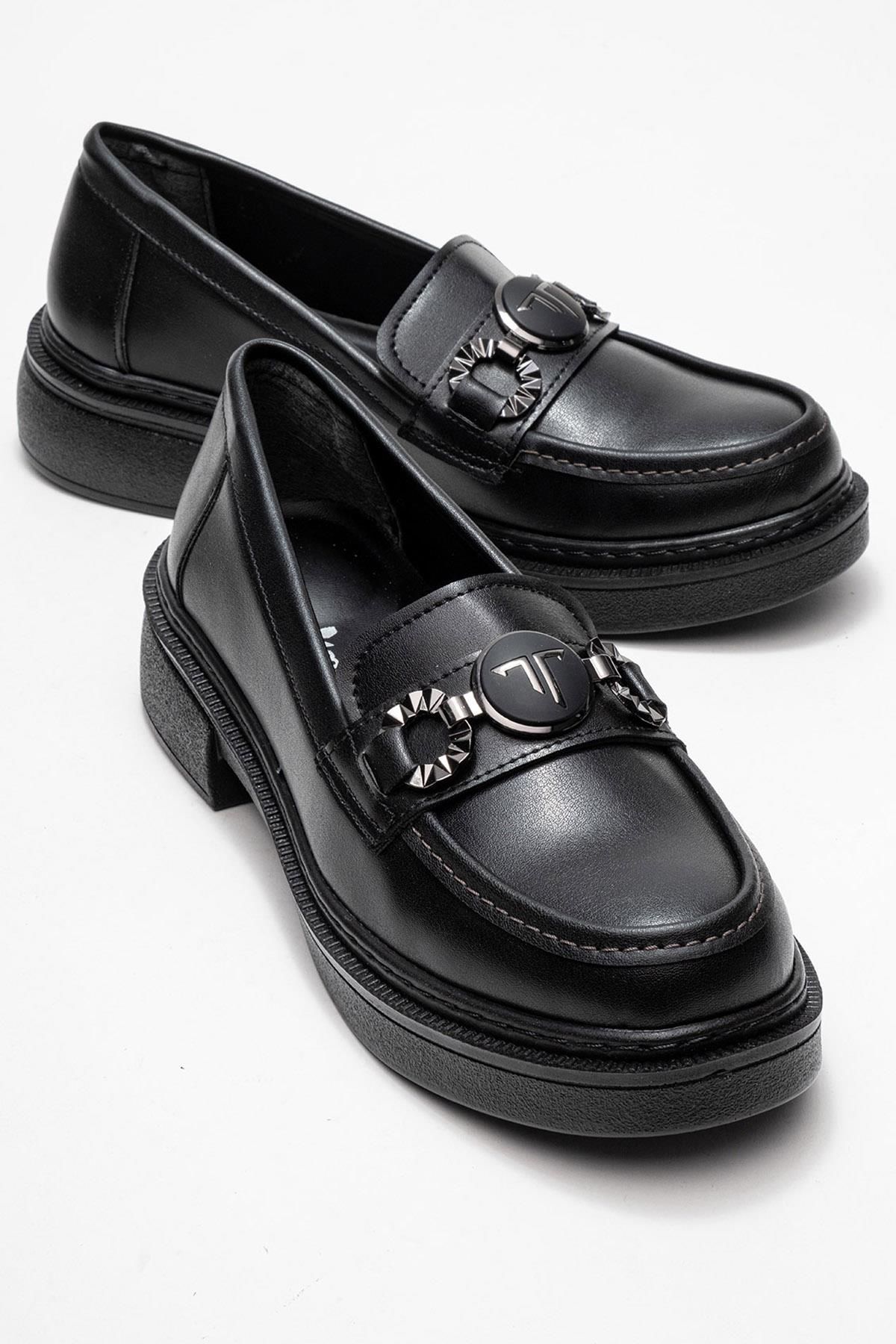 Kadın Aksesuar Tokalı Loafer Ayakkabı SİYAH CİLT - Görsel 2
