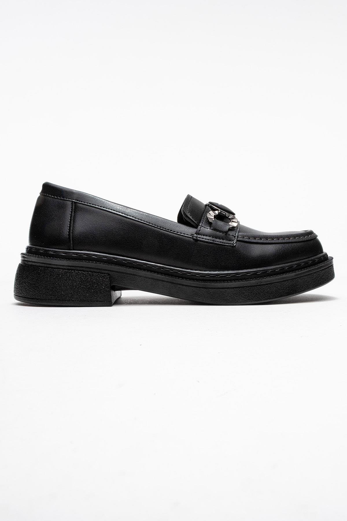 Kadın Aksesuar Tokalı Loafer Ayakkabı SİYAH CİLT - Görsel 3